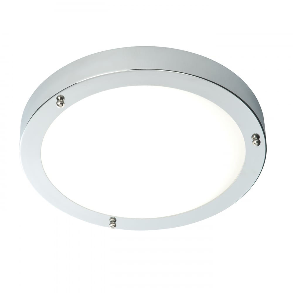 Saxby Portico LED 300mm flush fitting IP44 9W cool white - Chrome plate & frosted glass