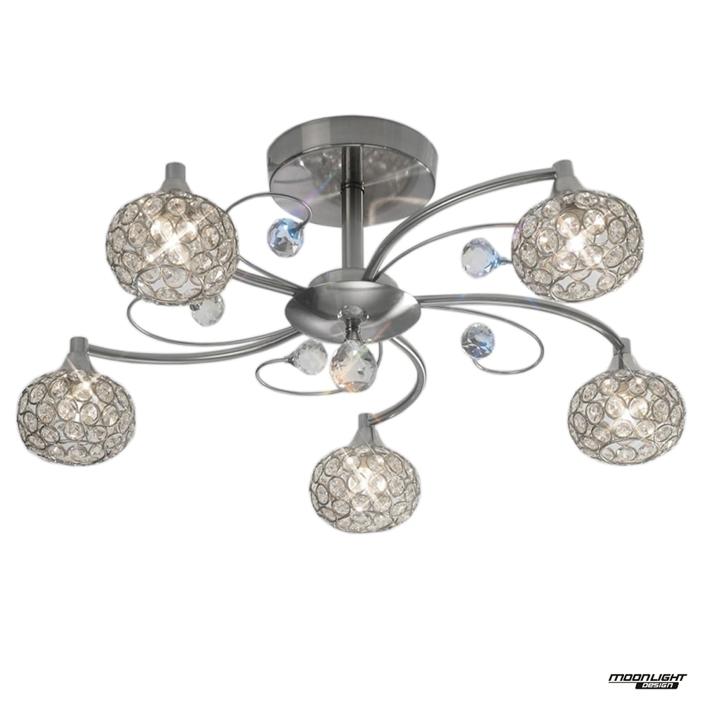 Diyas IL30935 Cara Semi Ceiling 5 Light Satin Nickel/Crystal