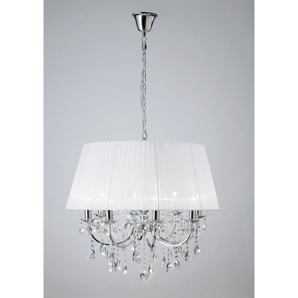 Diyas IL30056 Olivia Pendant With White Shade 8 Light Polished Chrome/Crystal