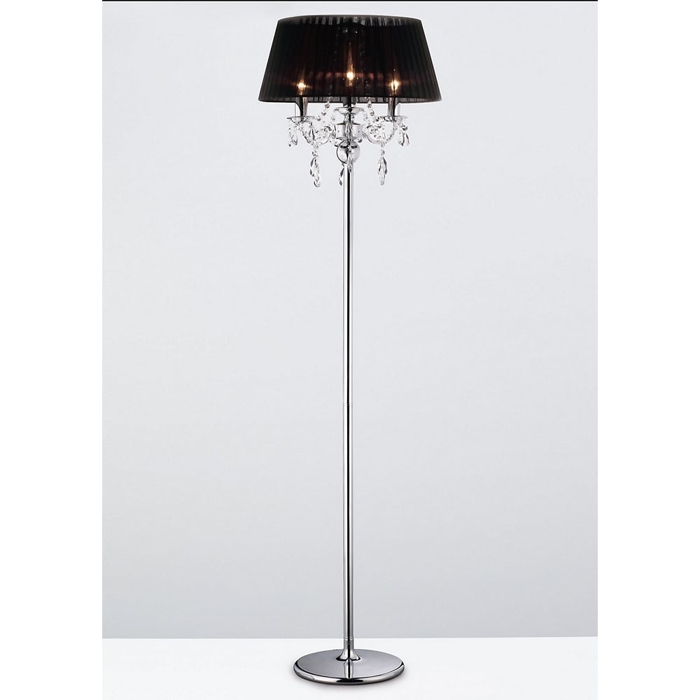 Diyas IL30063 Olivia Floor Lamp With Black Shade 3 Light Polished Chrome/Crystal