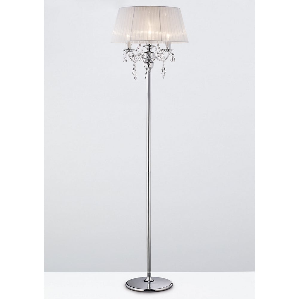 Diyas IL30063 Olivia Floor Lamp With White Shade 3 Light Polished Chrome/Crystal