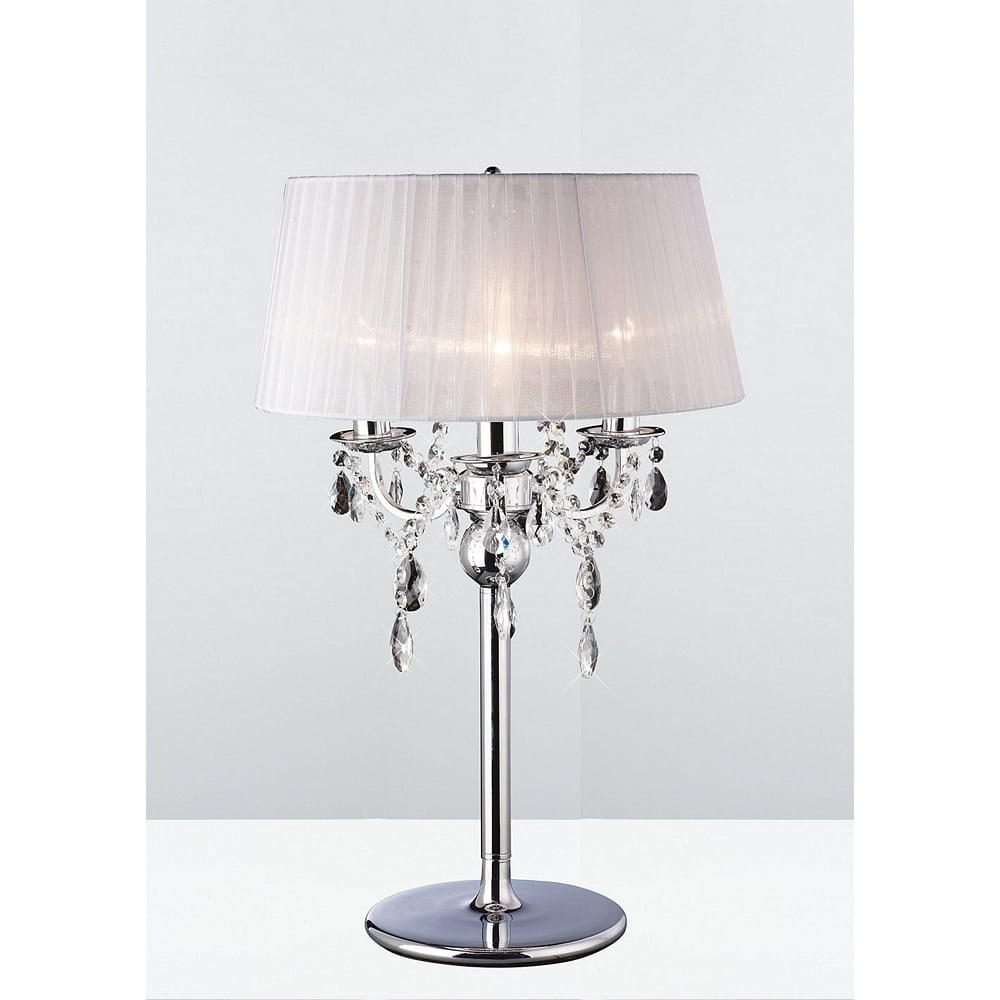 Diyas IL30062 Olivia Table Lamp With White Shade 3 Light Polished Chrome/Crystal