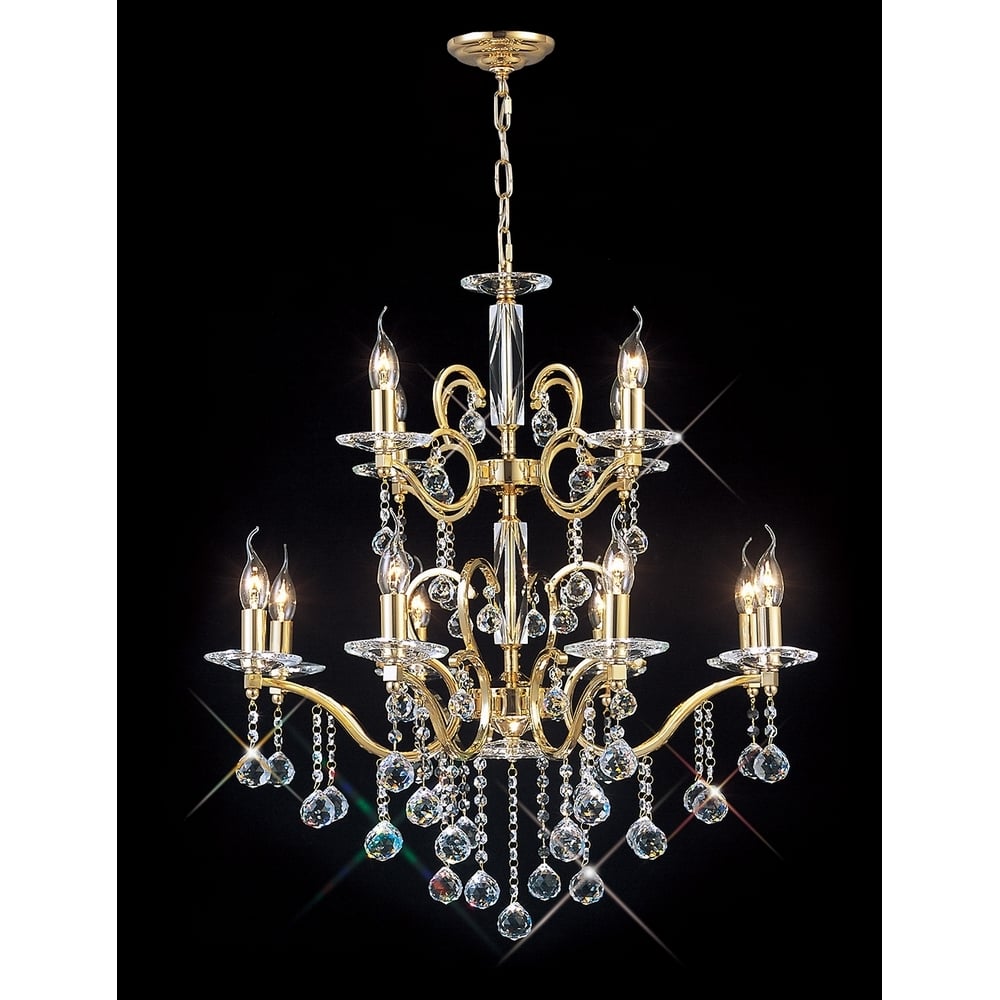 Diyas IL30228+4 Zinta Pendant 2 Tier 12 Light French Gold/Crystal (ITEM REQUIRES ASSEMBLY)