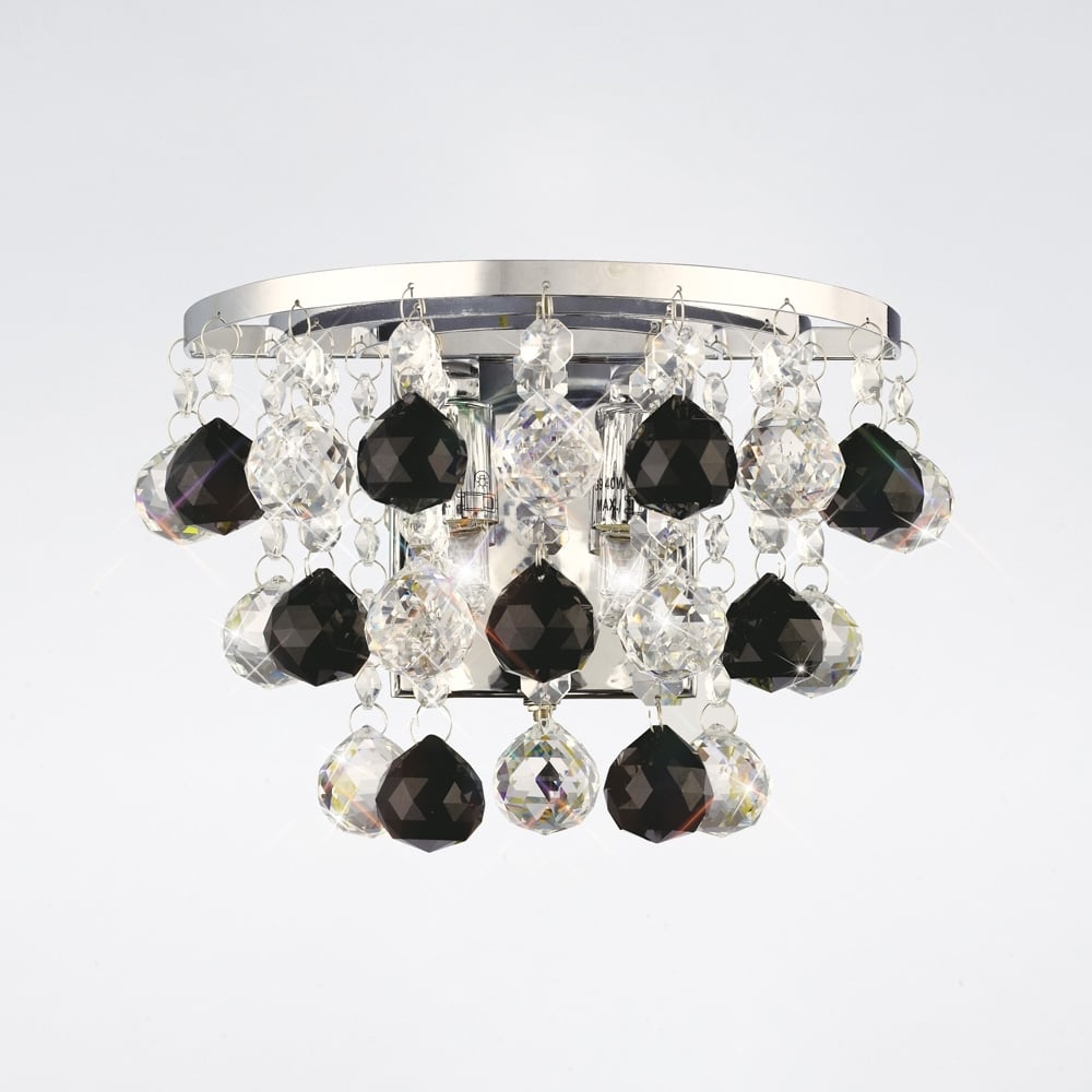 Diyas IL30014BL Atla Wall Light Switched 2 Light Polished Chrome/Crystal/Supplied With 9 Additional Black Crystal Spheres