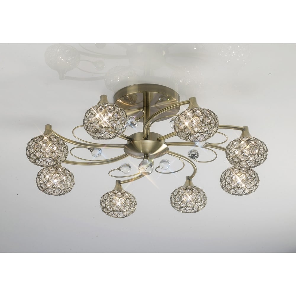 Diyas IL30948 Cara Semi Ceiling 8 Light Antique Brass/Crystal