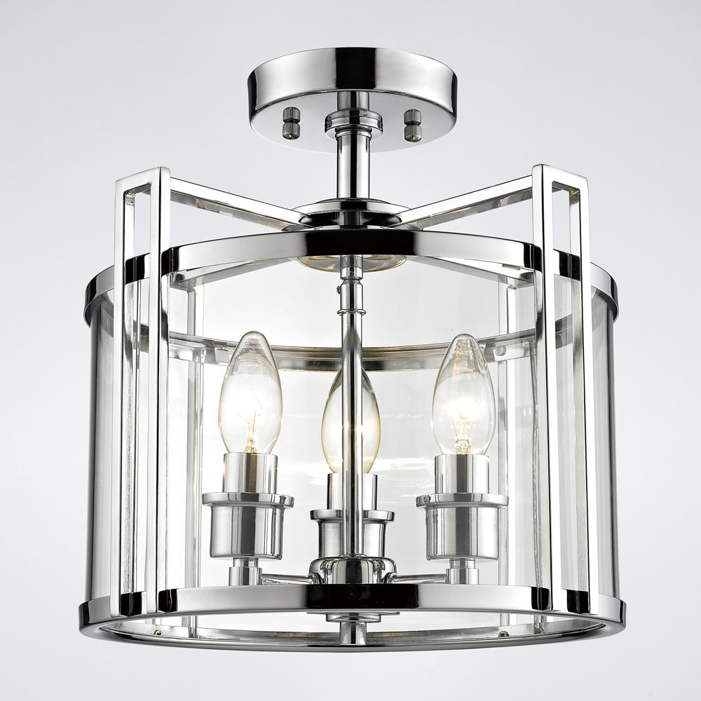 Diyas IL31080 Eaton Semi Ceiling 3 Light Polished Chrome/Glass