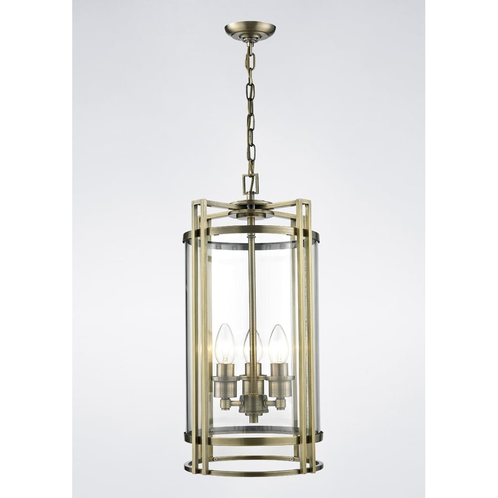 Diyas IL31092 Eaton Pendant 3 Light Antique Brass/Glass