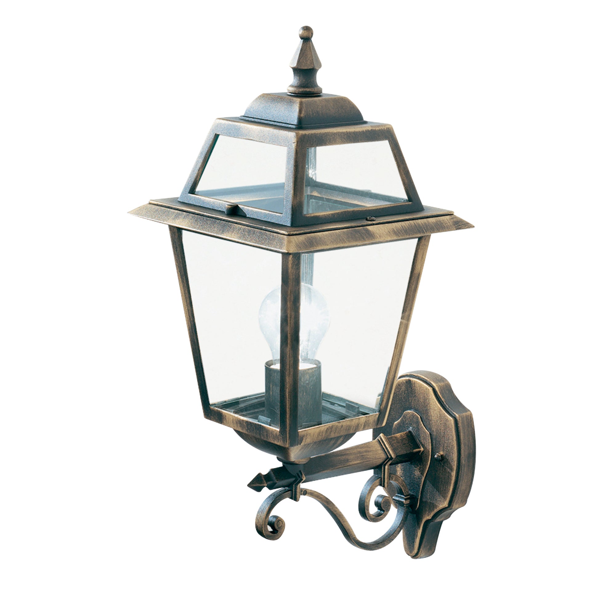 Searchlight Needham Outdoor Wall Light - Black Gold & Clear Glass - IP44