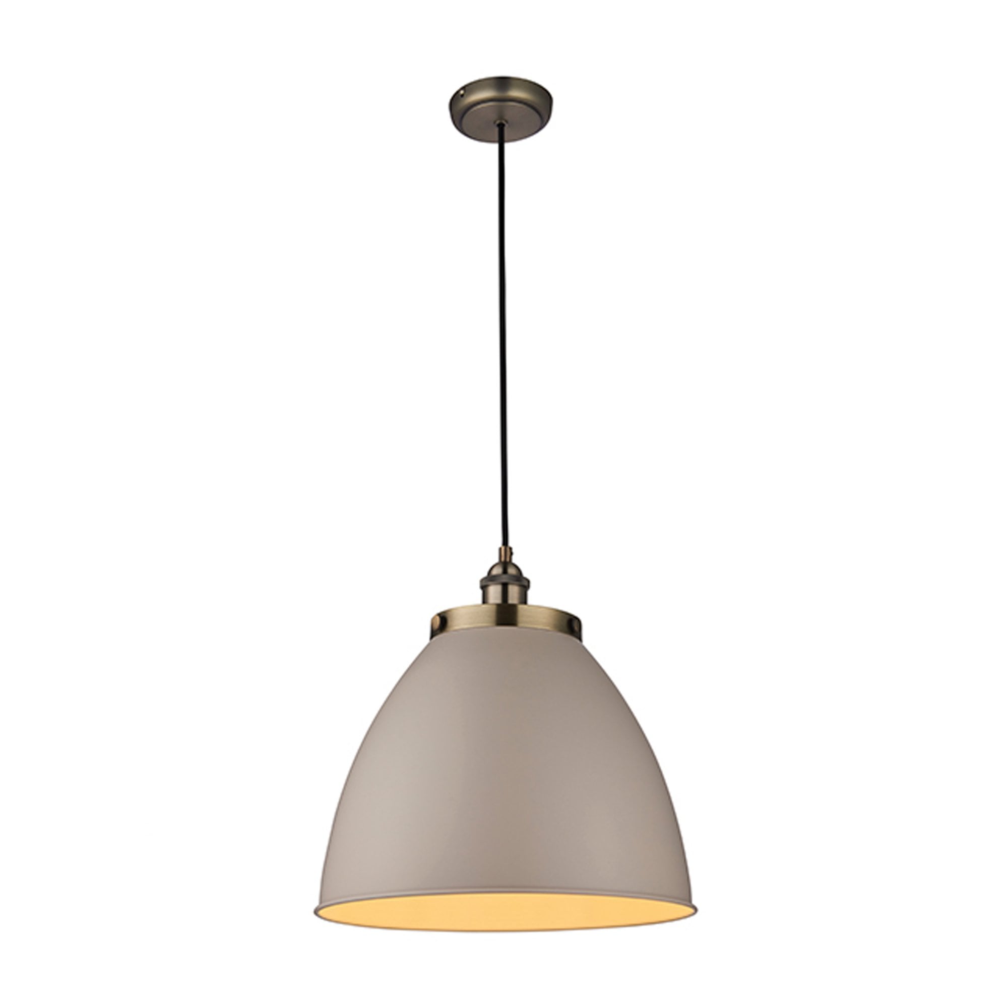 Endon Franklin Large Single Light Pendant - Taupe & Antique Brass Plate