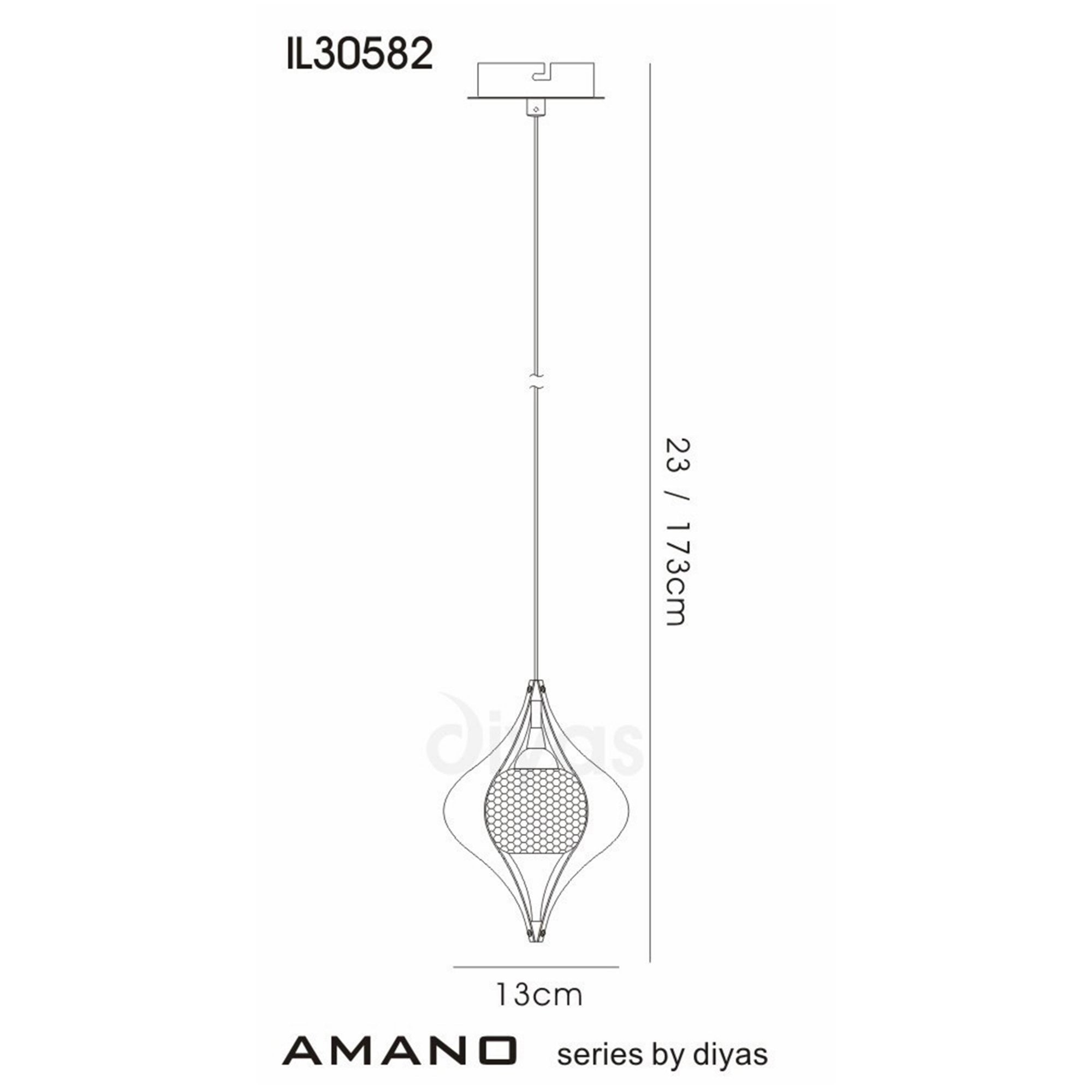 Diyas IL30582 Amano Pendant 1 Light Polished Chrome/Crystal