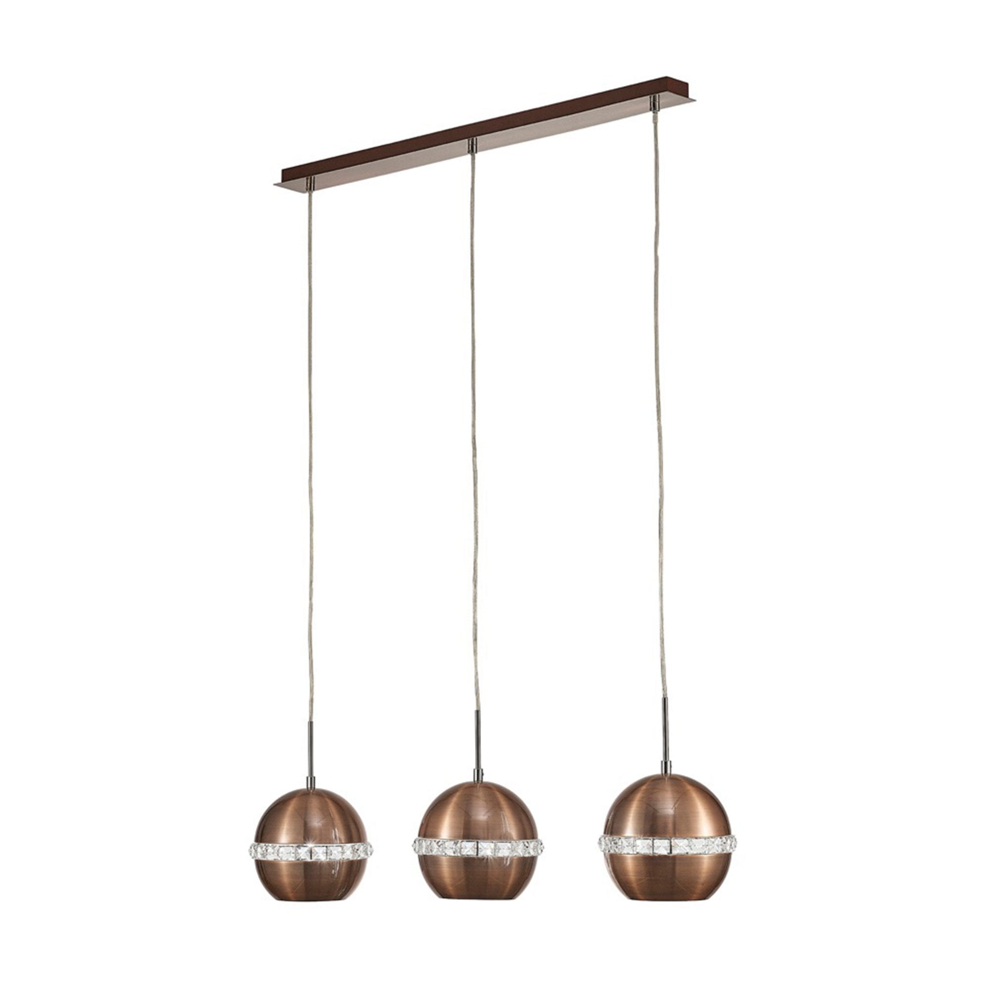 Diyas IL31611 Andrea Pendant 3 Light E27 Linear Satin Copper/Crystal