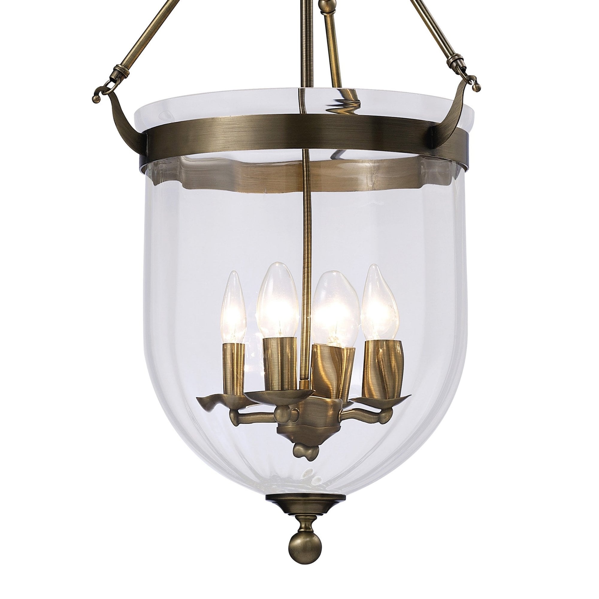 Diyas IL31077 Aubrey Pendant 4 Light Antique Brass/Glass