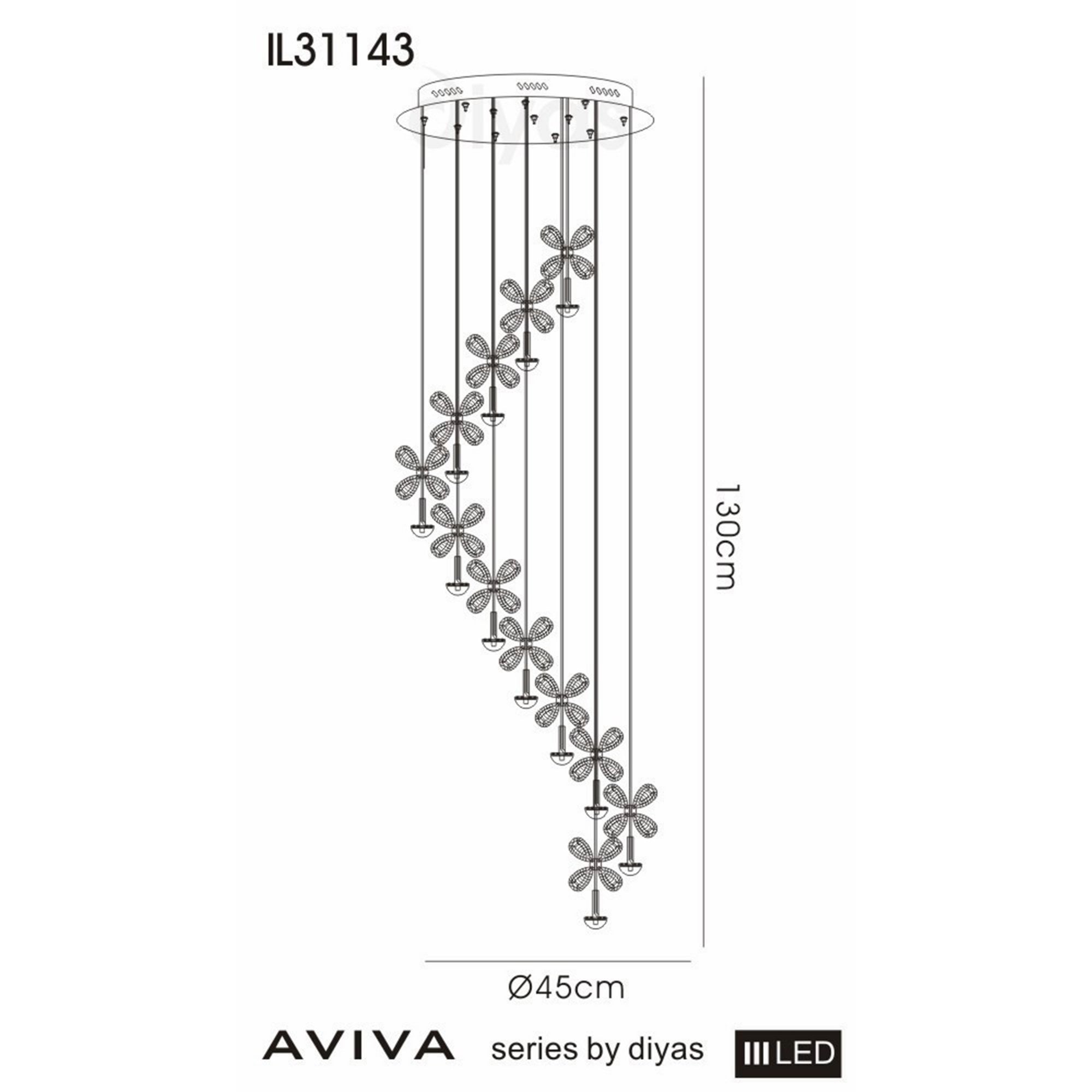 Diyas IL31143 Aviva Pendant 12 Light 4000K LED Polished Chrome/Crystal