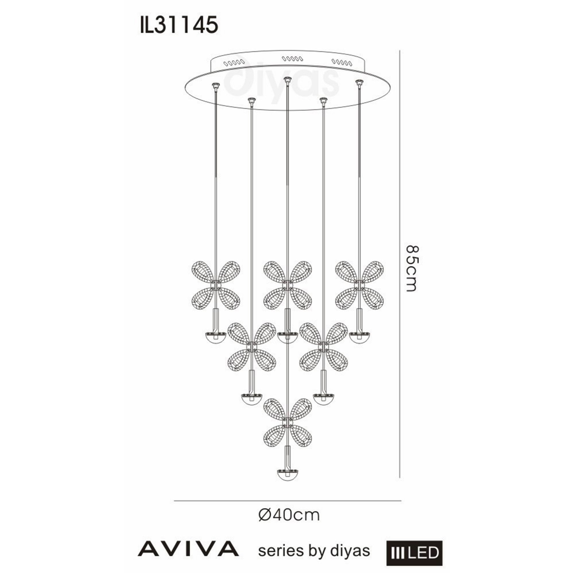 Diyas IL31145 Aviva Pendant Round 10 Light 4000K LED Polished Chrome/Crystal