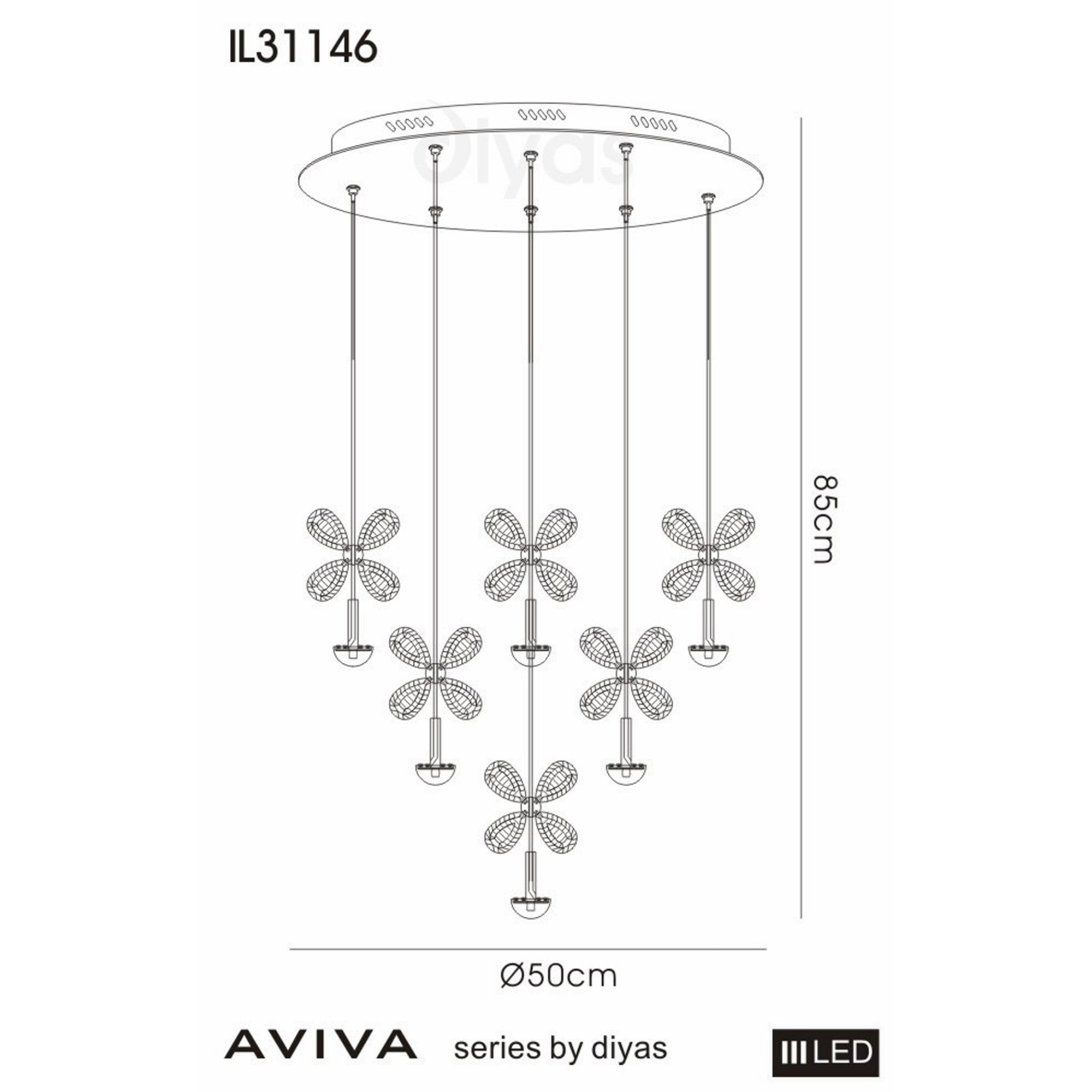Diyas IL31146 Aviva Pendant Round 16 Light 4000K LED Polished Chrome/Crystal