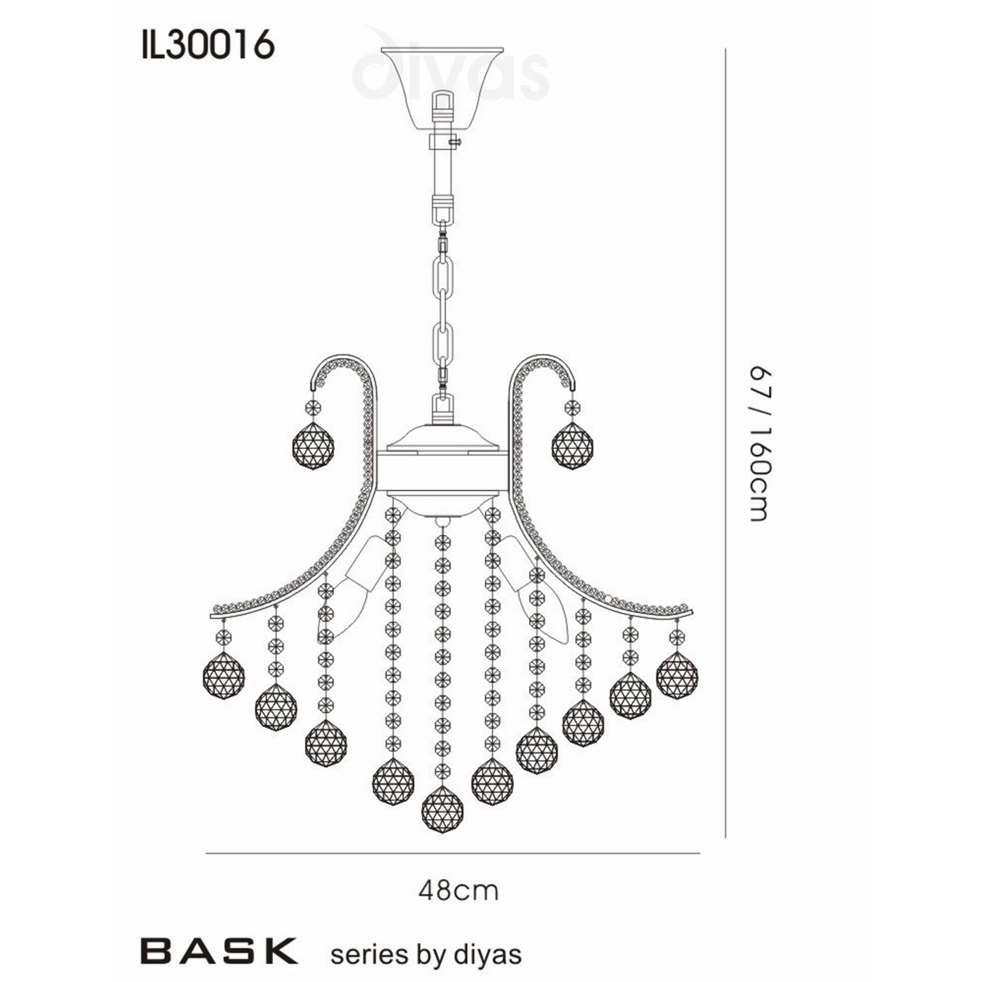 Diyas IL30016 Bask Pendant Round 4 Light Polished Chrome/Crystal