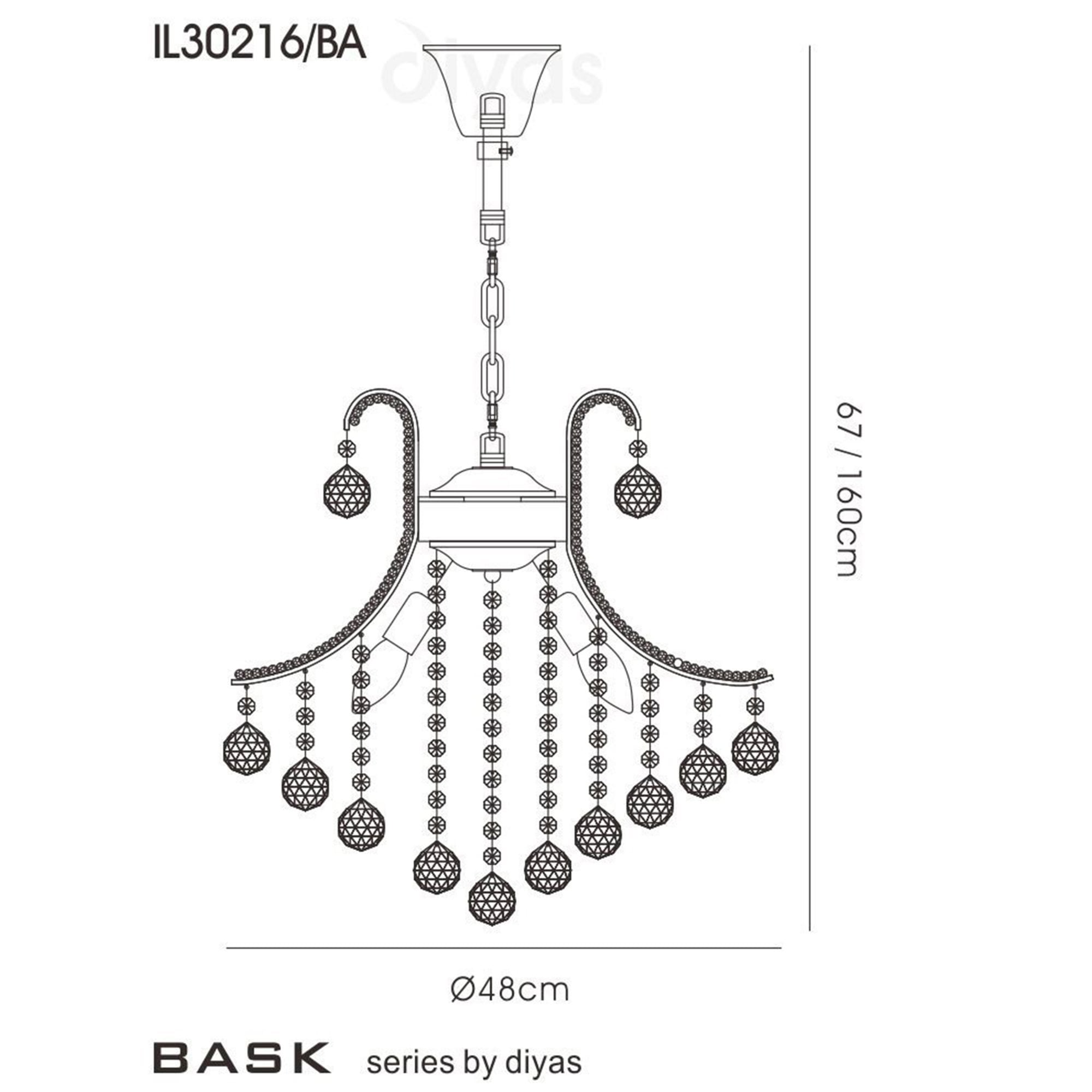 Diyas IL30216/BA Bask Pendant Round 4 Light French Gold/Crystal