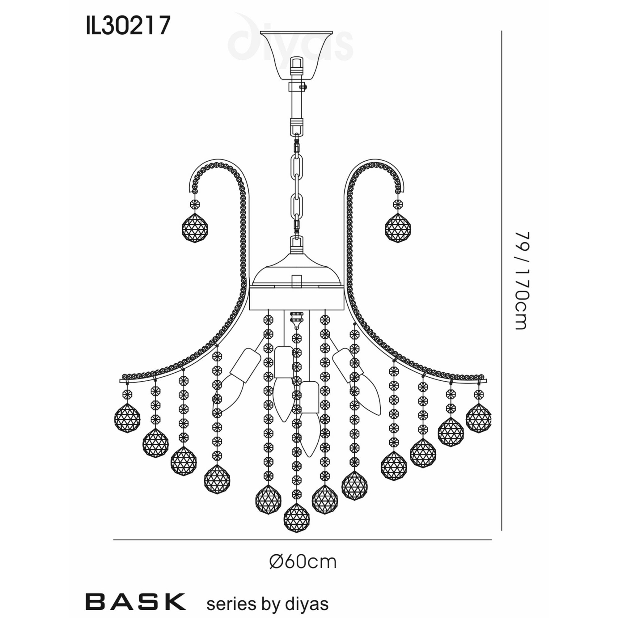 Diyas IL30217 Bask Pendant Round 6 Light French Gold/Crystal