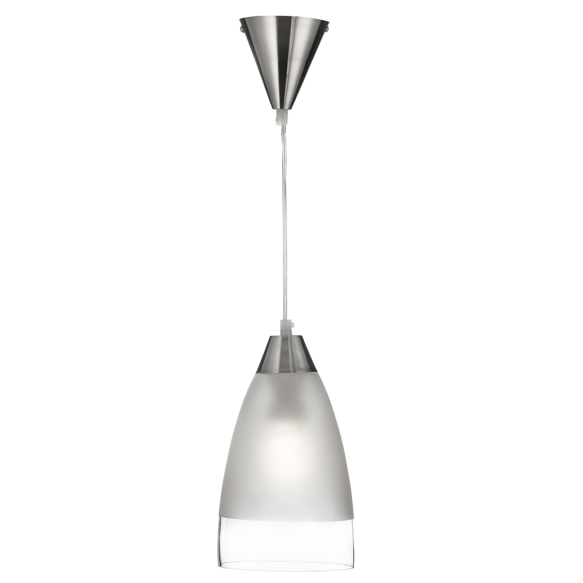 Searchlight Satin Silver Pendant Light With Domed Clear & Frosted Glass Shade