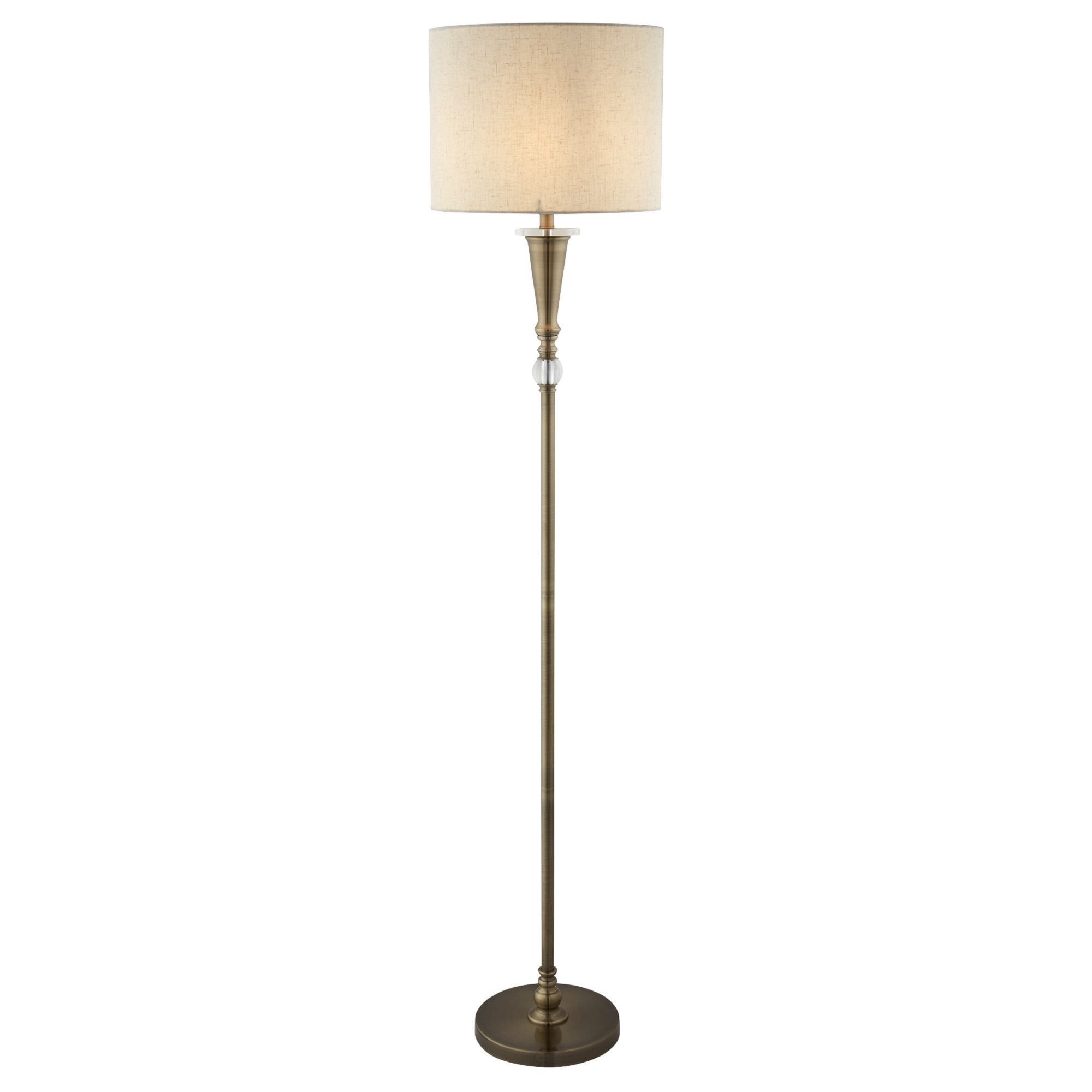 Searchlight Ormond Single Floor Lamp, Antique Brass, Linen Shade
