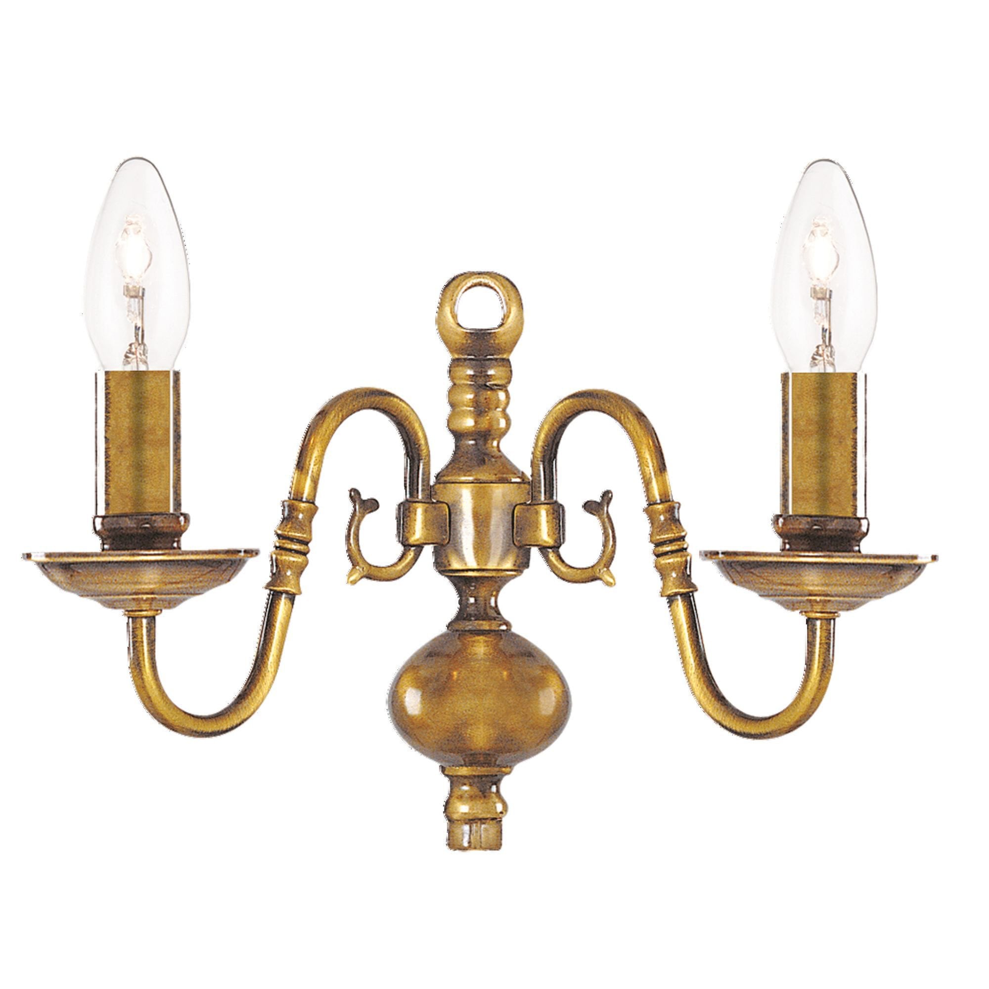 Searchlight Fearnside Solid Antique Brass 2 Light Wall Bracket With Metal Candle Covers
