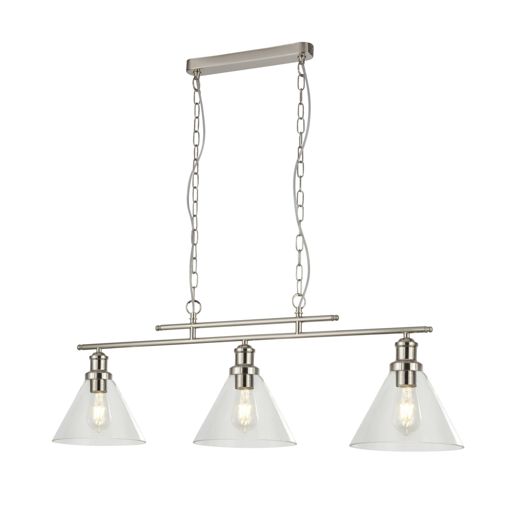 Searchlight Picton 3 Light Pendant Satin Silver, Clear Glass Shade