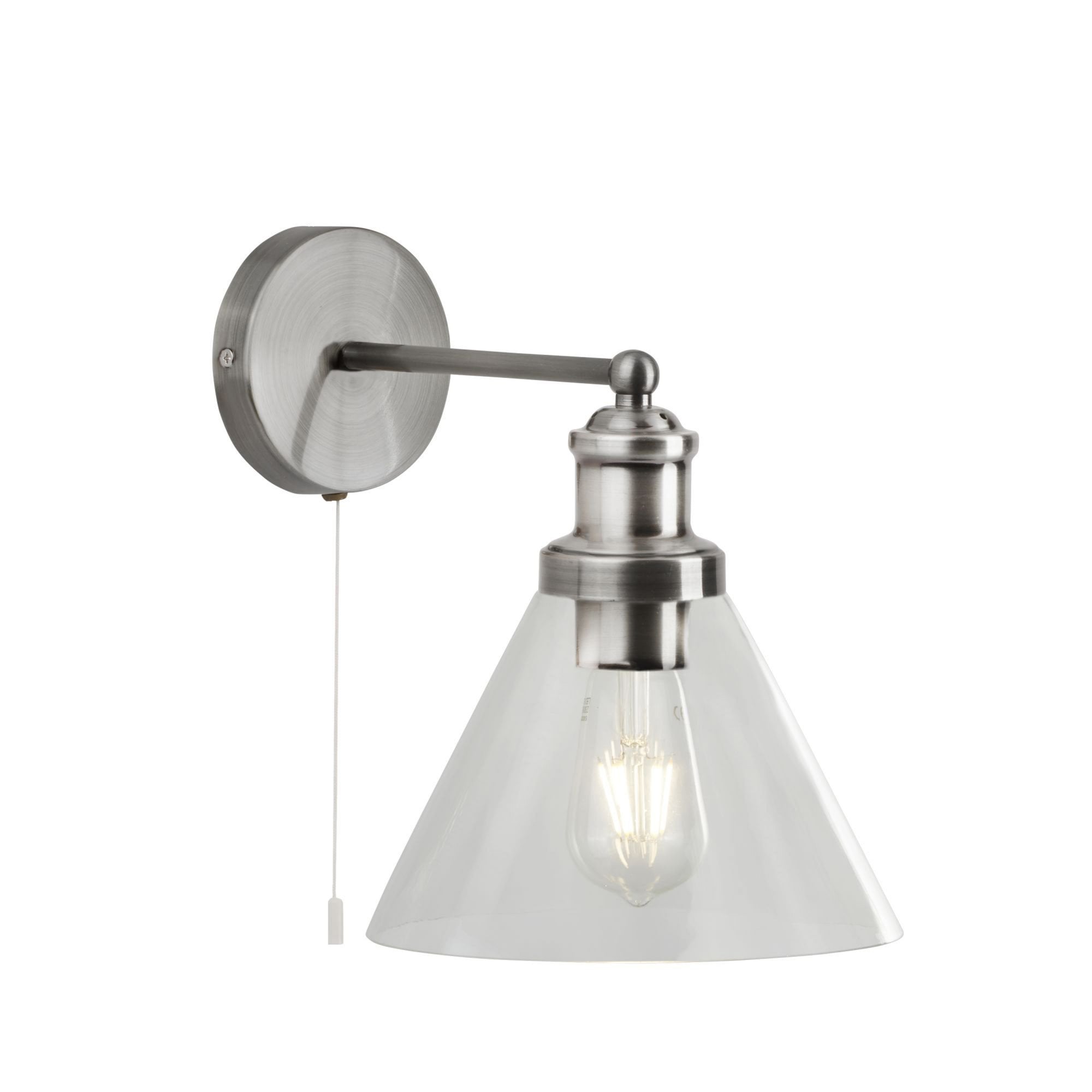 Searchlight Picton Wall Light - Satin Silver, Clear Glass Shade