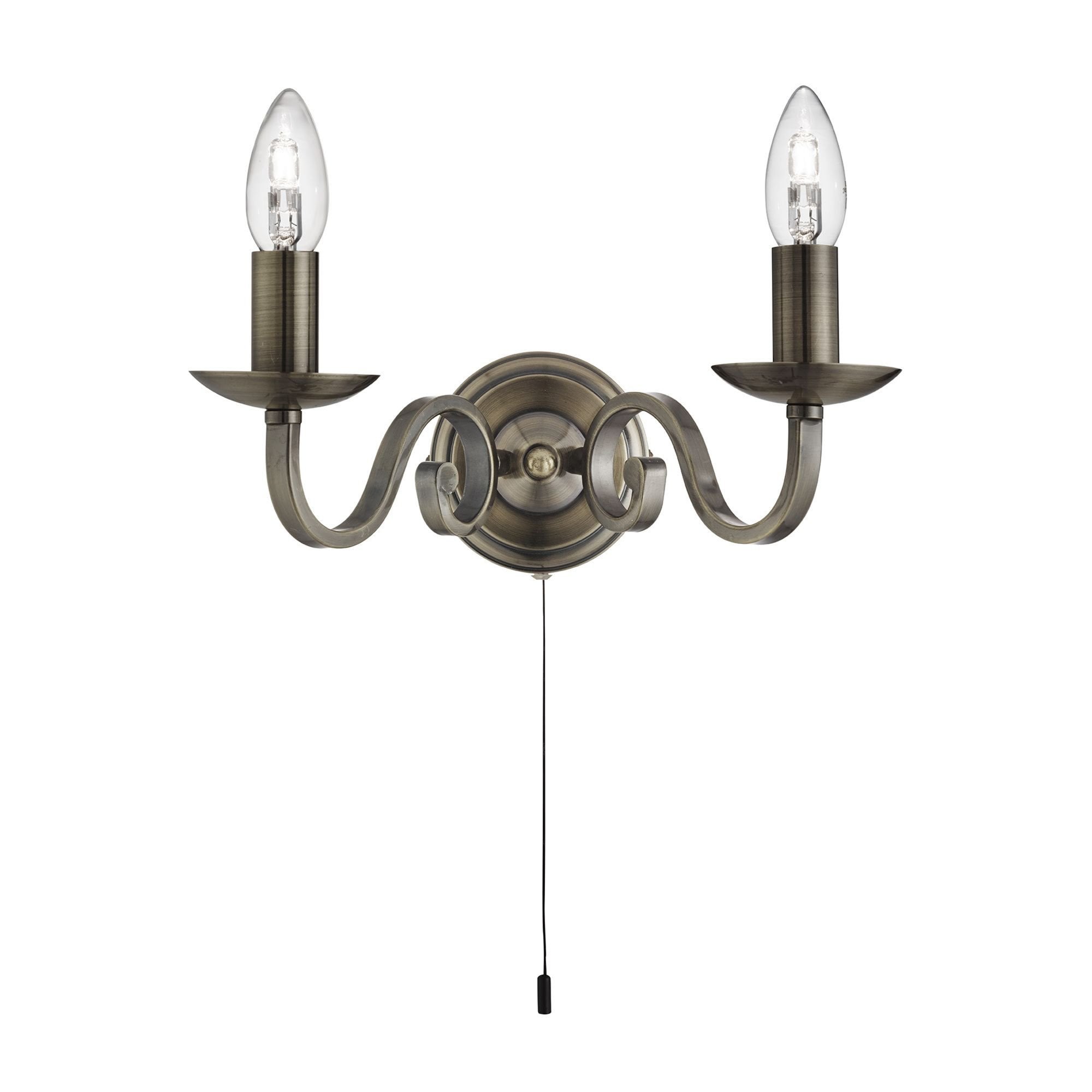 Searchlight Rankin Antique Brass 2 Light Wall Bracket With Candle Style Sconces