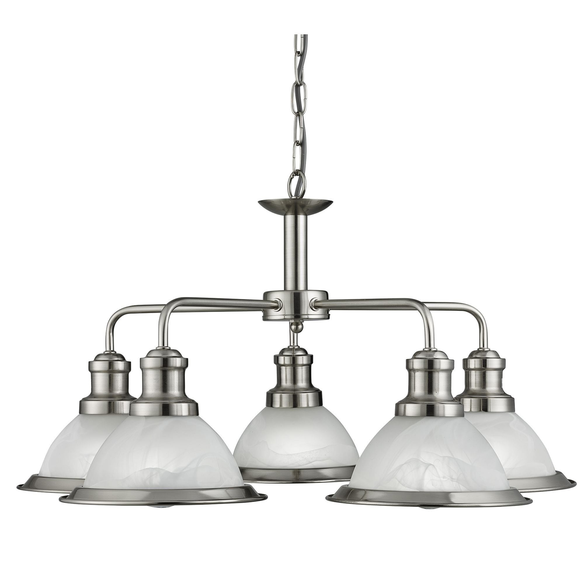 Searchlight Beech 5 Light Ceiling Fitting - Satin Silver & Marble Glass Shades