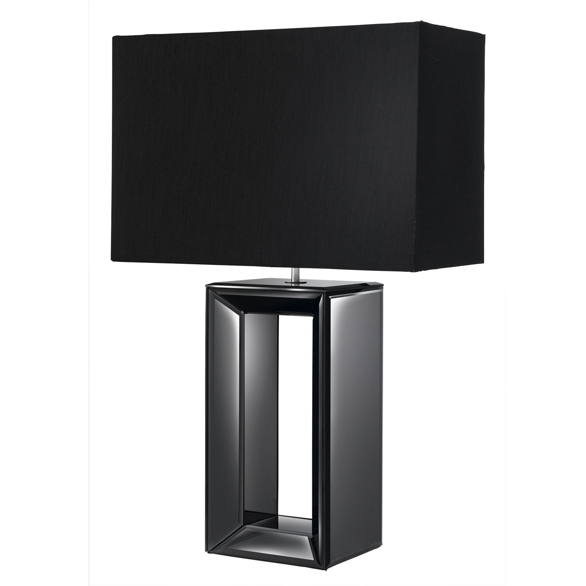 Searchlight Merton Table Lamp - Tall Black - Black Faux Silk Shade