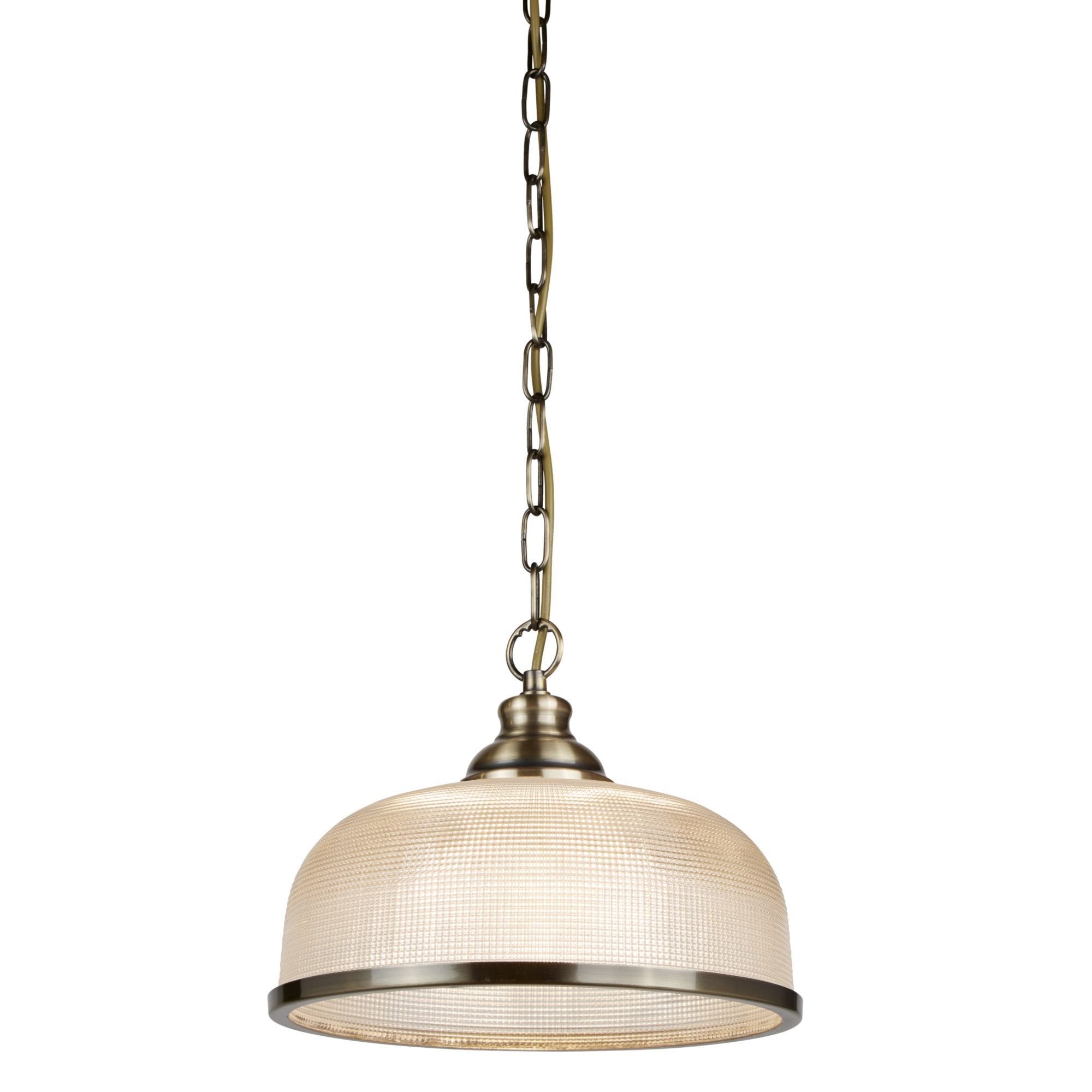 Searchlight Beech II Single Pendant - Antique Brass & Holophane Glass
