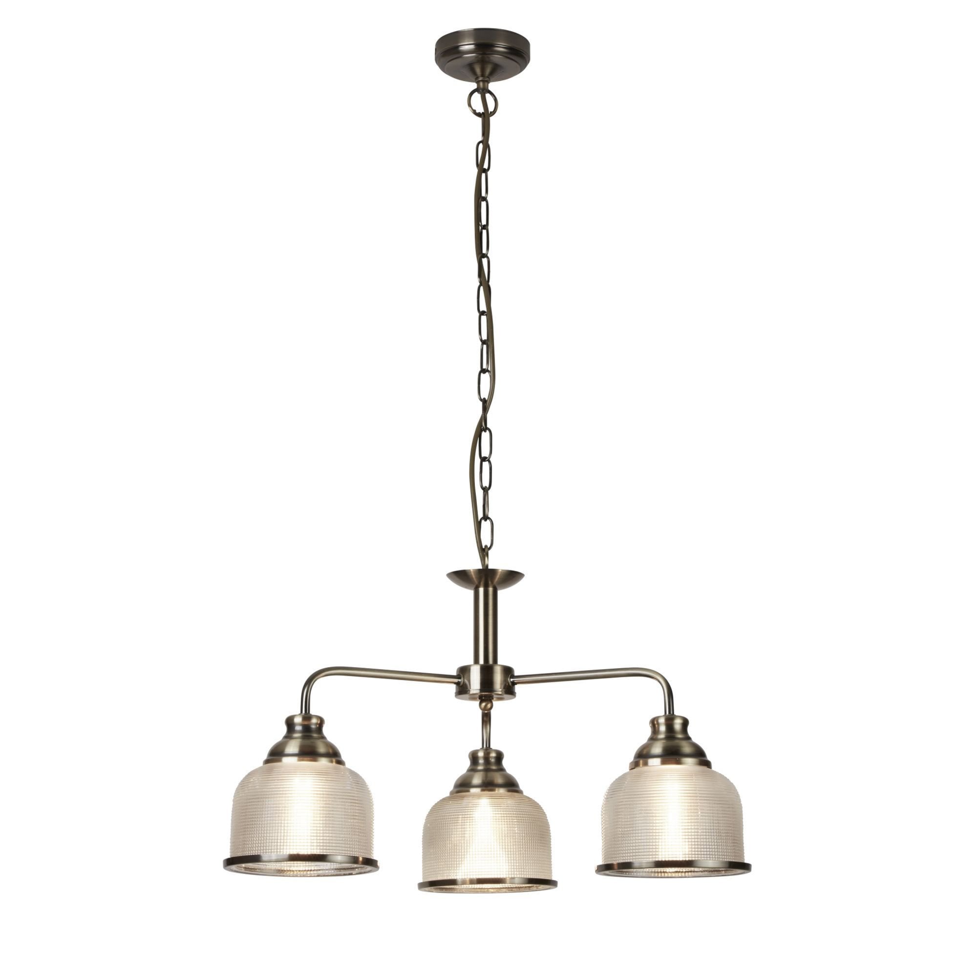 Searchlight Beech II 3 Light Ceiling Fitting - Antique Brass & Holophane Glass