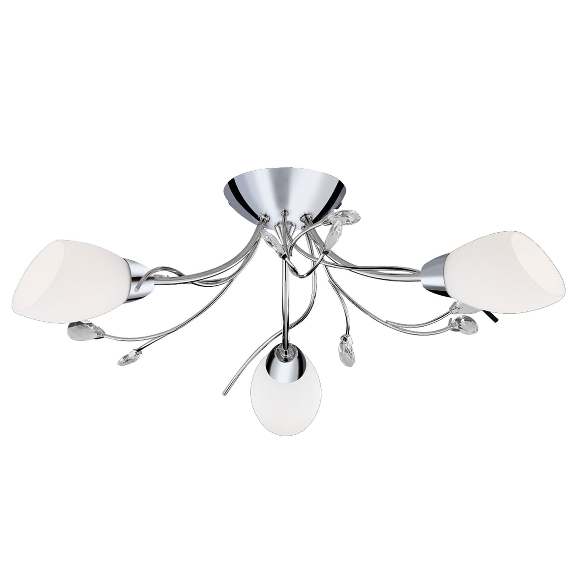 Searchlight Galton Chrome 3 Light Semi-Flush Fitting With Crystal Detail & Opal Glass Shades