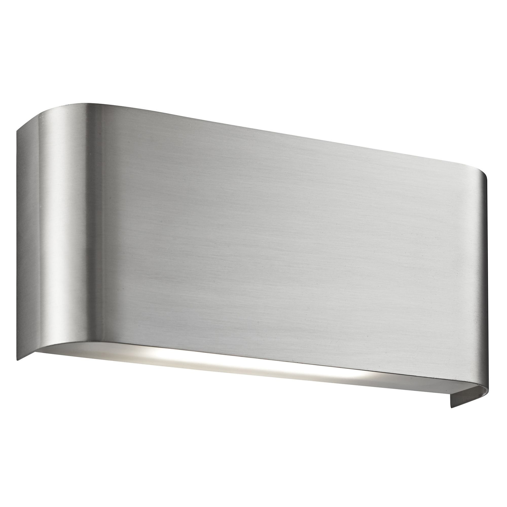 Searchlight Satin Silver Oblong Curved Wall Light With Up & Down 2 Light LED