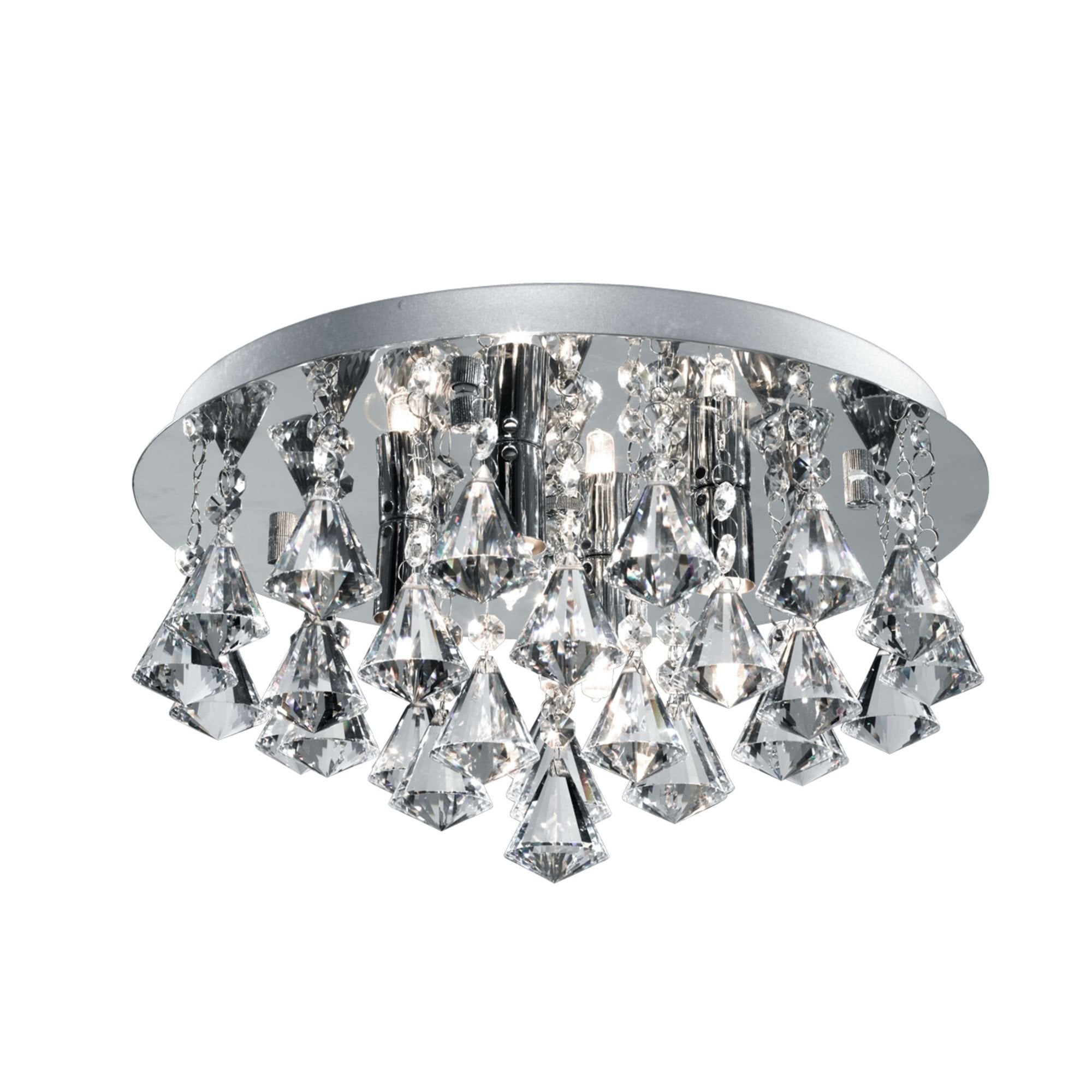 Searchlight Barmouth Bathroom IP44 - 4 Light Crystal Ceiling Flush Fitting, Clear Pyramid Crystal Drops, Chrome