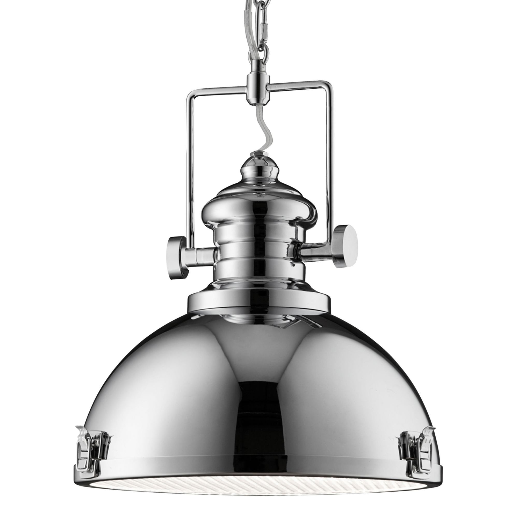 Searchlight Ireton Pendant, Single Chrome, Clear Lens