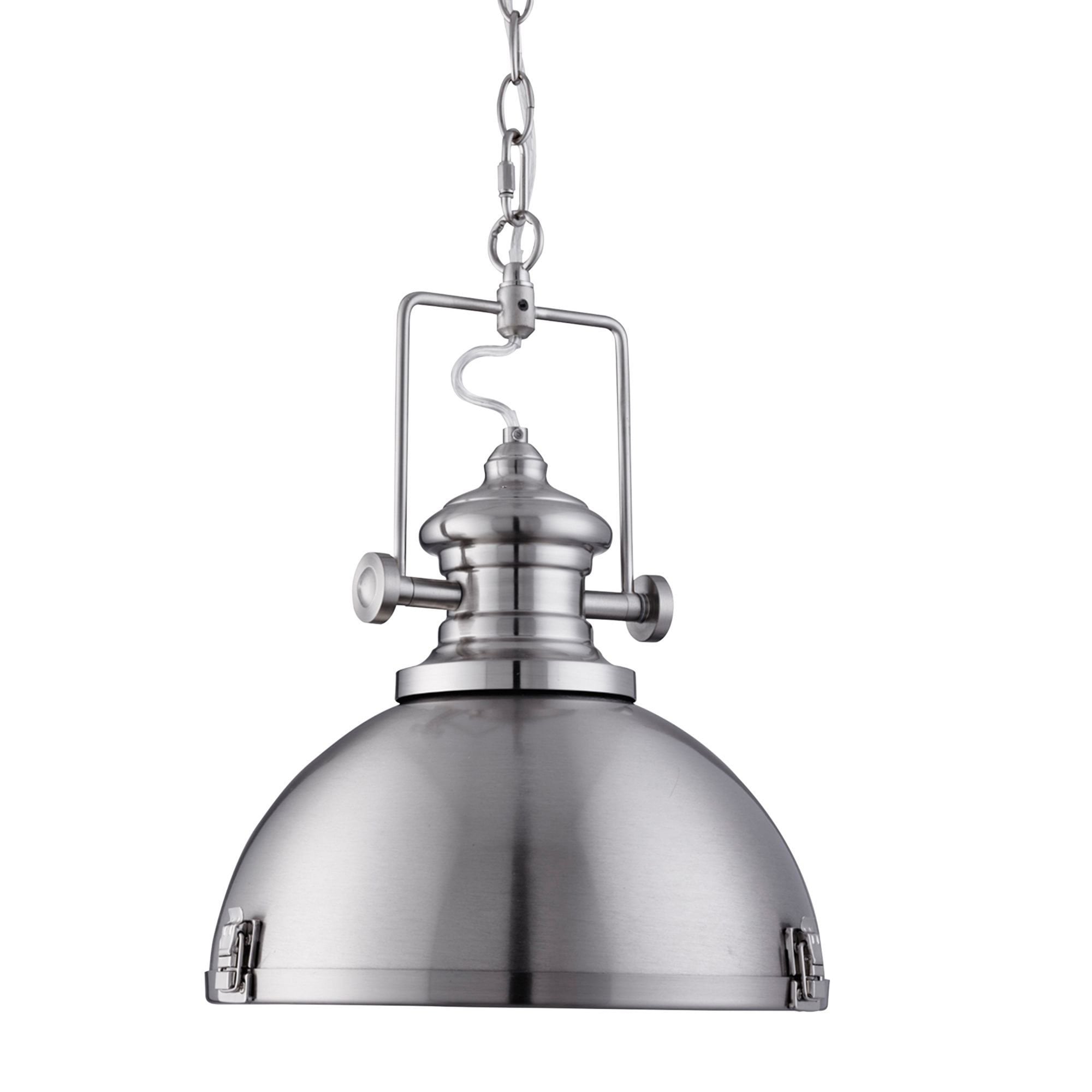 Searchlight Ireton Pendant, Single Satin Silver, Clear Lens