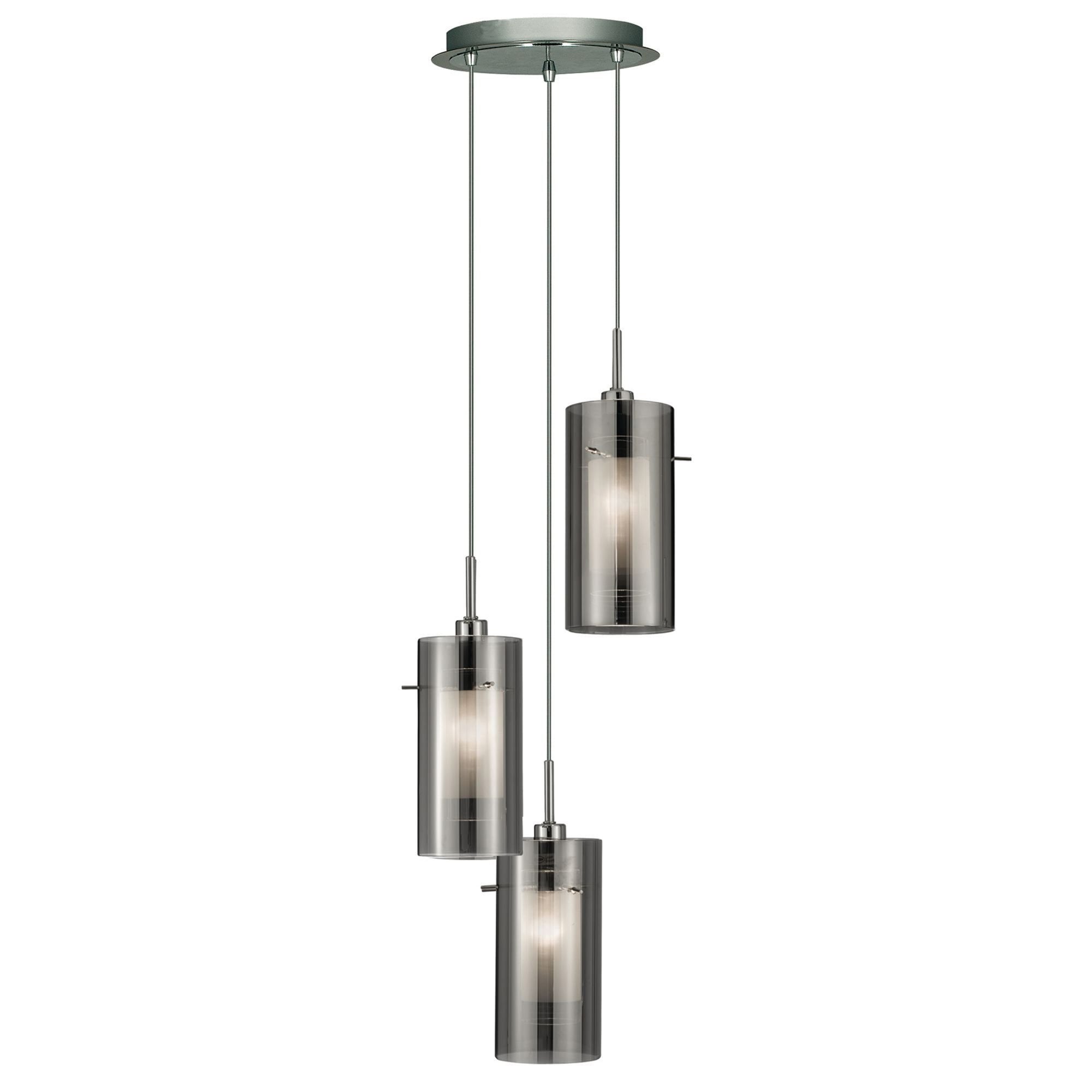 Searchlight Dawson 2 Chrome 3 Light Multi - Drop Pendant With Smoked Glass Cylinder Shades