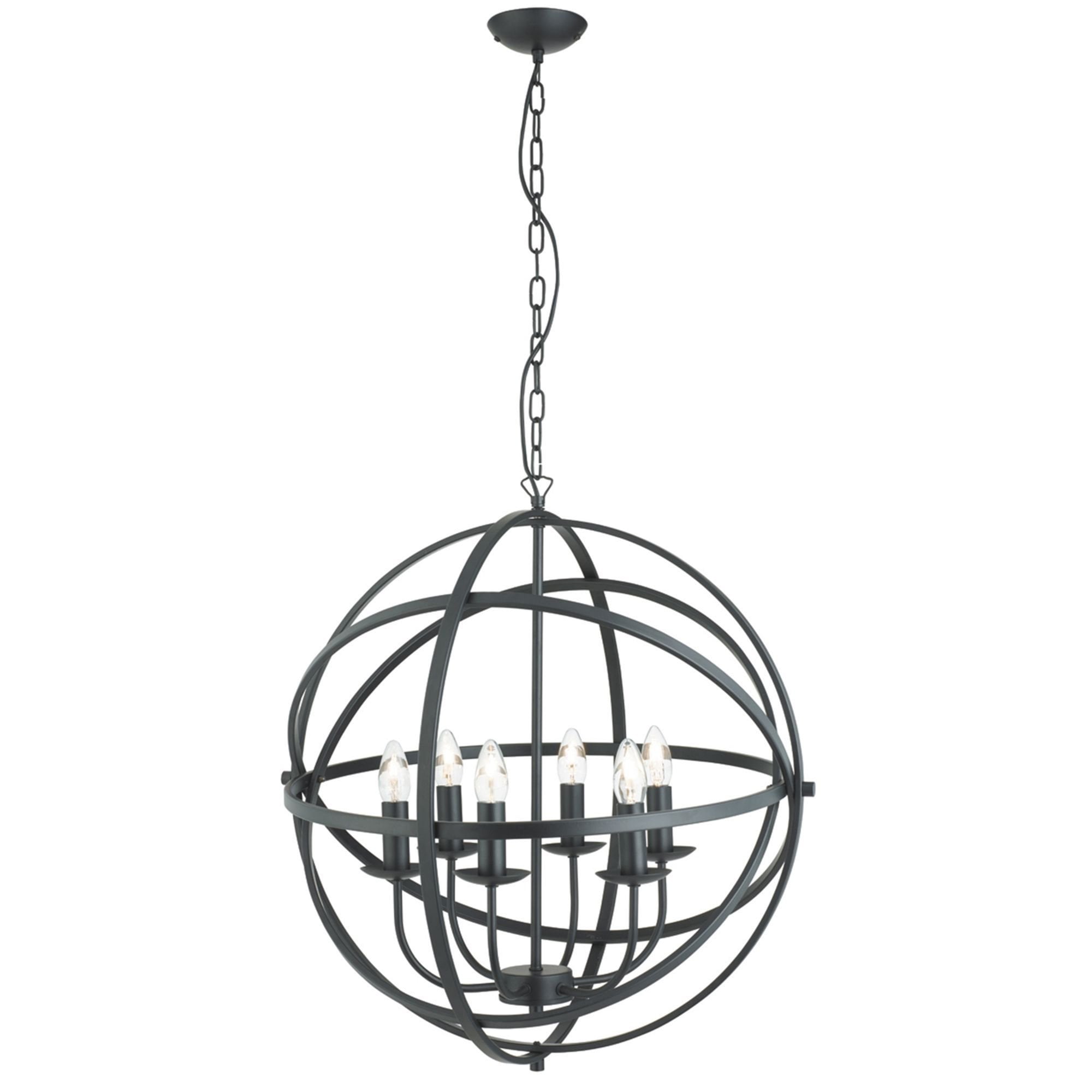 Searchlight Oliver 6 Light Cage Frame Orb Pendant, Matt Black