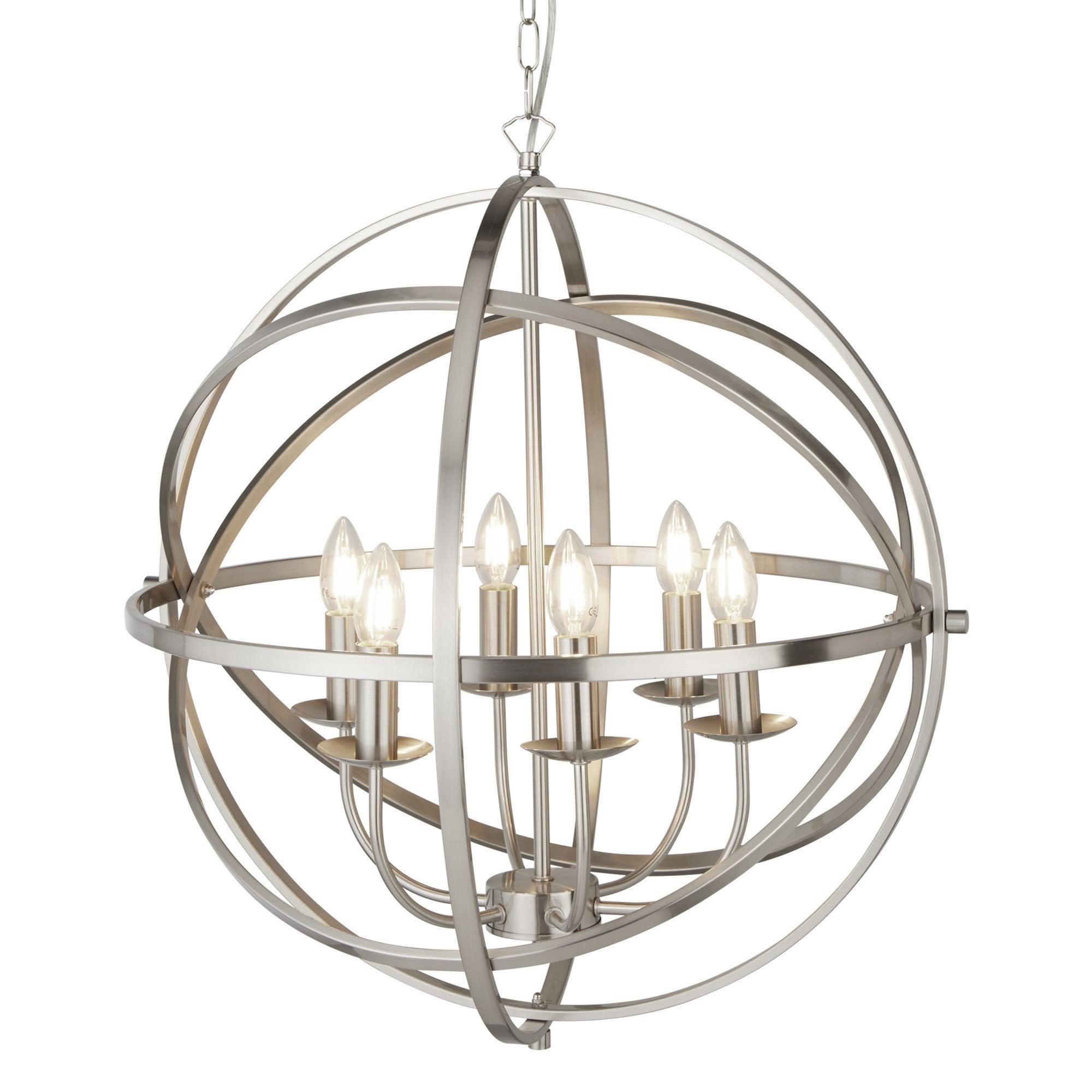 Searchlight Oliver 6 Light Cage Frame Orb Pendant, Satin Silver