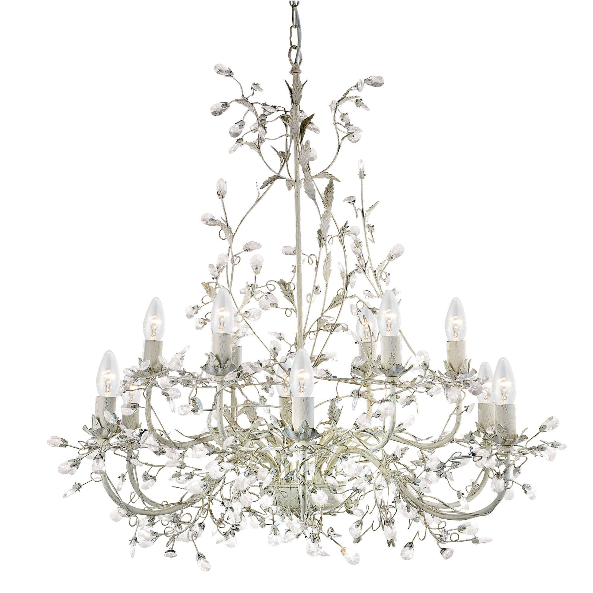 Searchlight Aikin 12 Light Chandelier - Cream, Gold & Glass