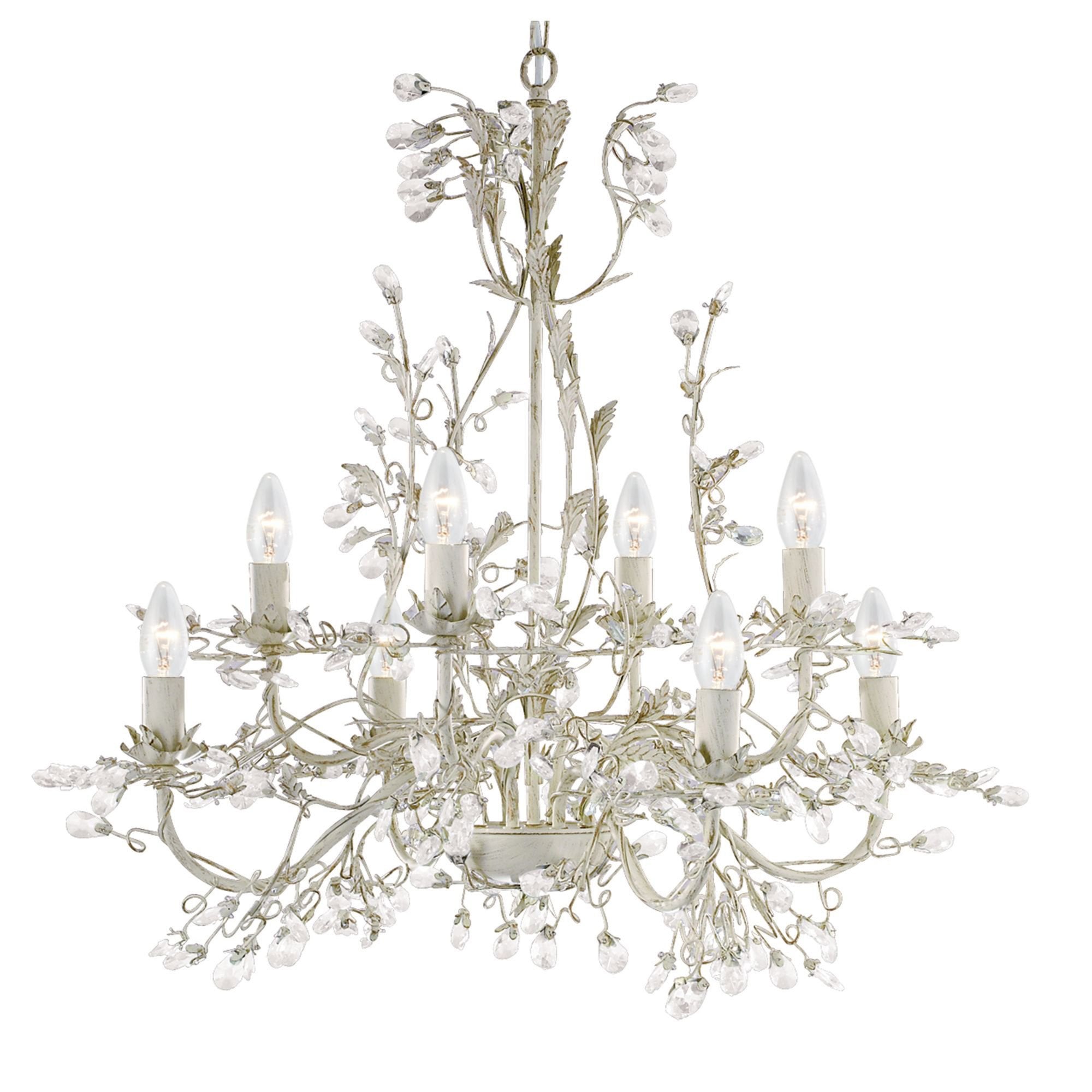 Searchlight Aikin 8 Light Chandelier - Cream, Gold & Glass
