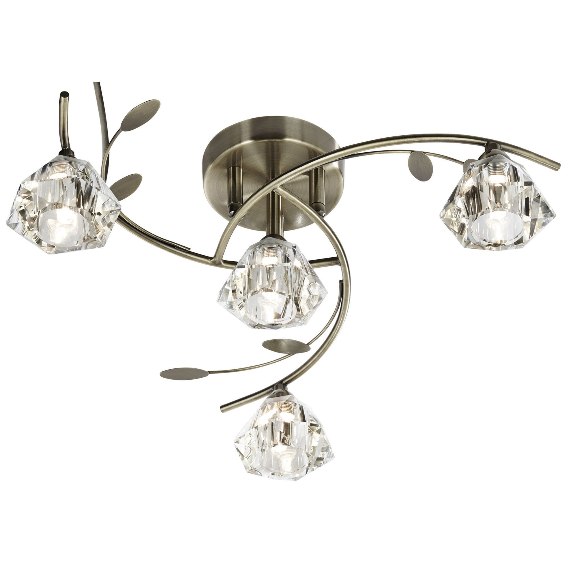 Searchlight Shotwick - 4 Light Semi-Flush Fitting, Antique Brass, Clear Glass