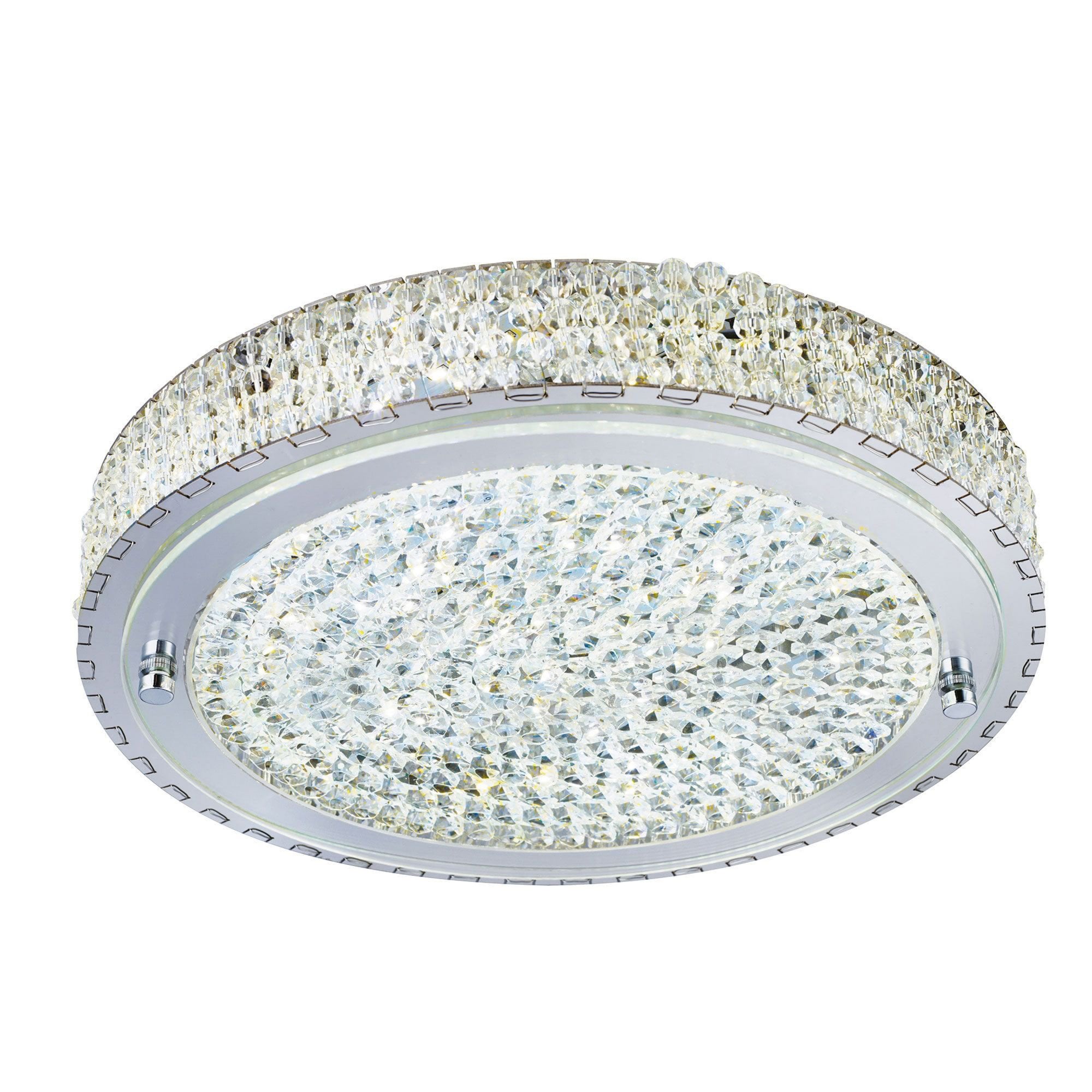 Searchlight Viola LED Ceiling Flush (Diameter 40cm), Chrome, Clear Crystal Centre Deco