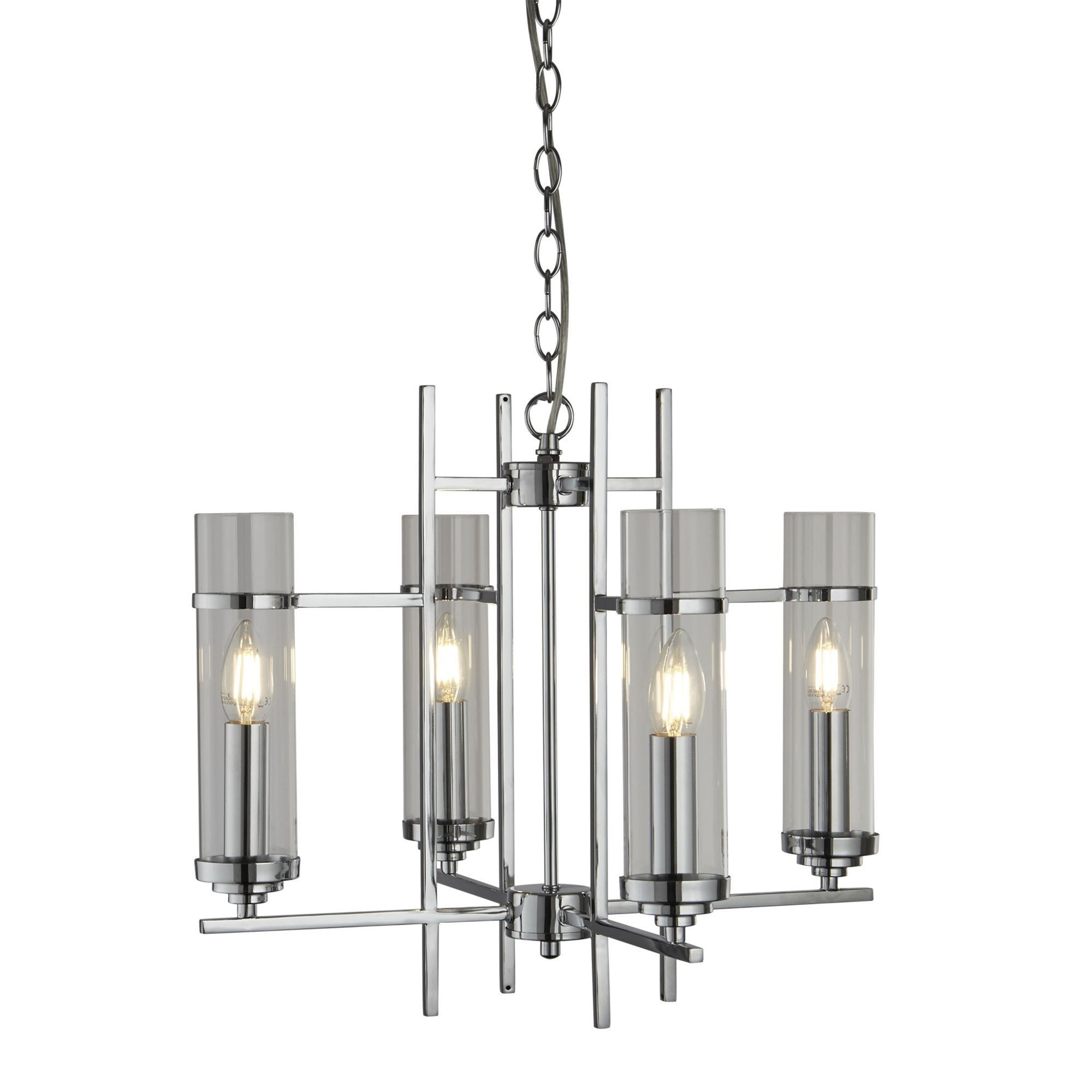 Searchlight Mere Chrome 4 Light Fitting With Clear Glass Cylinder Shades