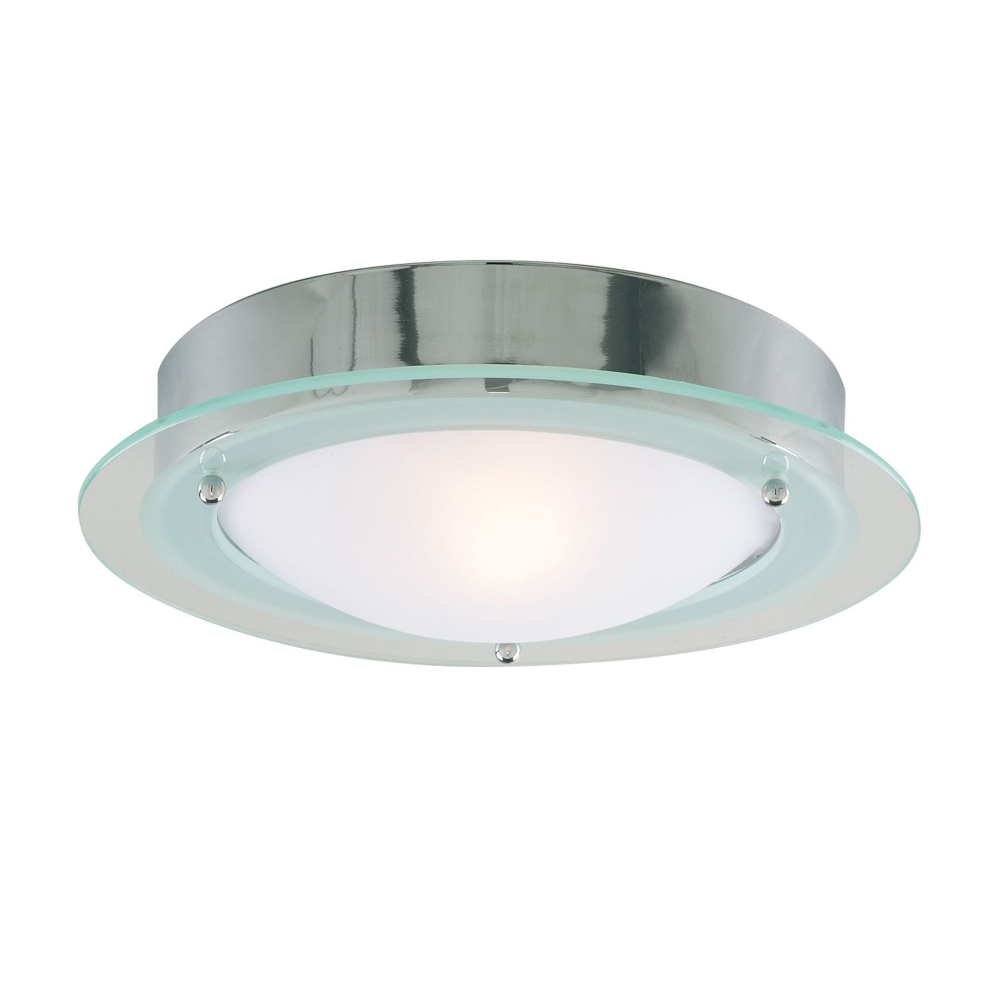 Searchlight IP44 Chrome Flush Fitting With Opal Glass & Clear Halo