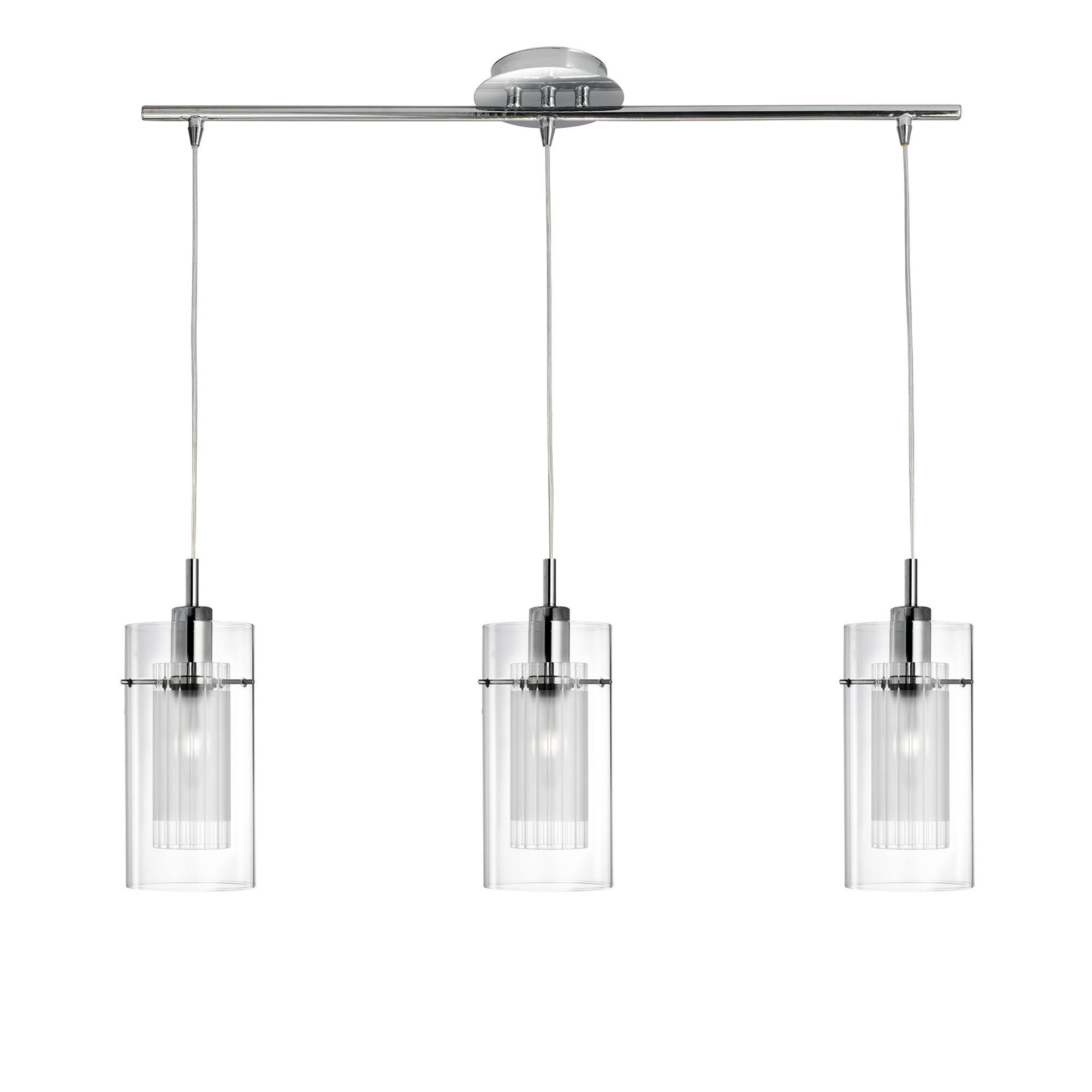 Searchlight Dawson 1 Chrome 3 Light Bar Pendant With Double Glass Cylinder Shades
