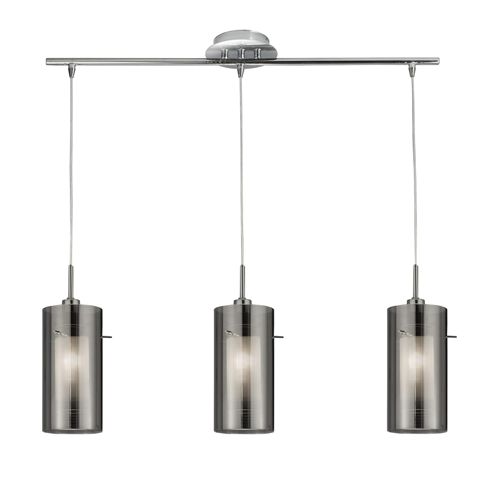 Searchlight Dawson 2 Chrome 3 Light Bar Pendant With Double Glass Cylinder Shades