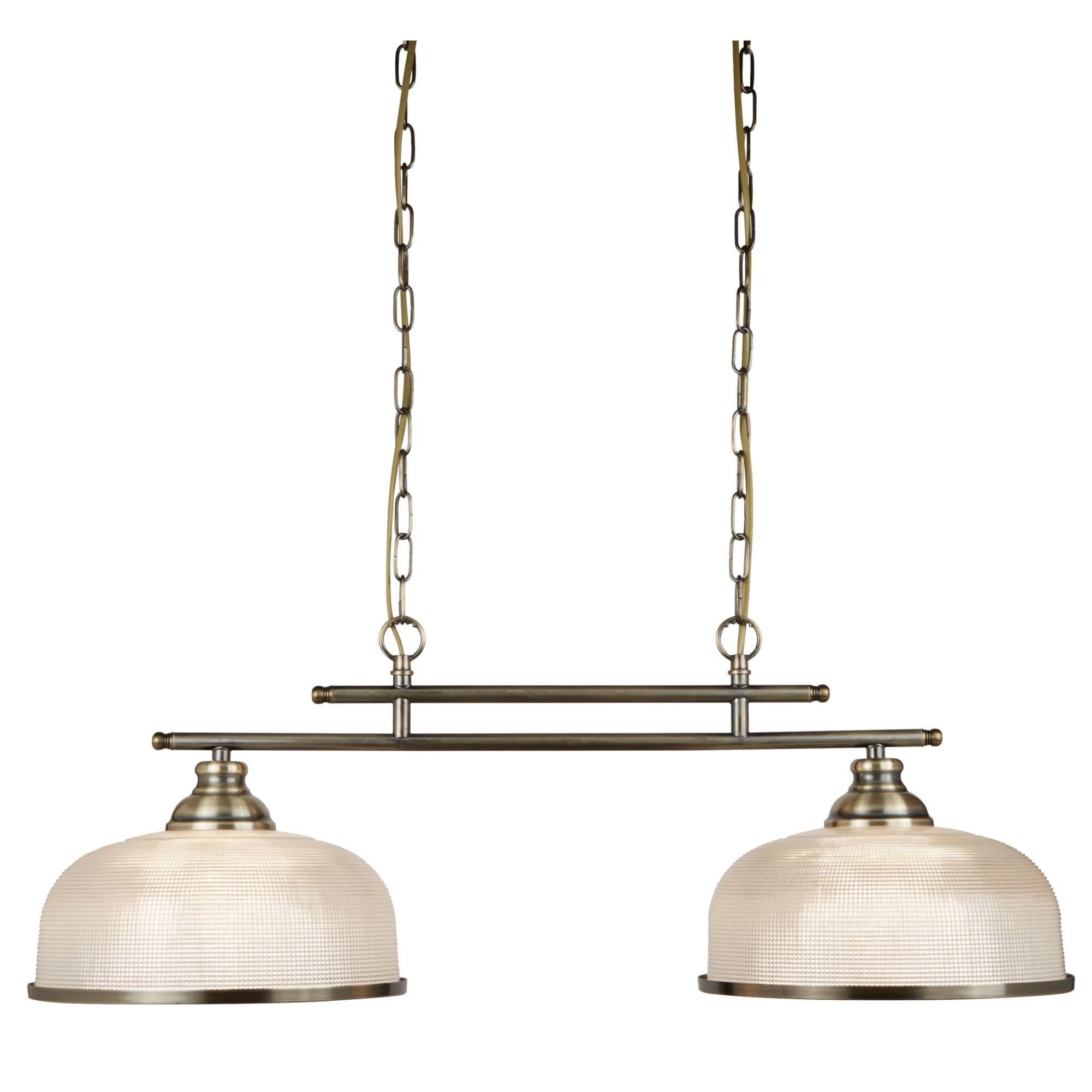 Searchlight Beech II 2 Light Ceiling Bar - Antique Brass & Holophane Glass