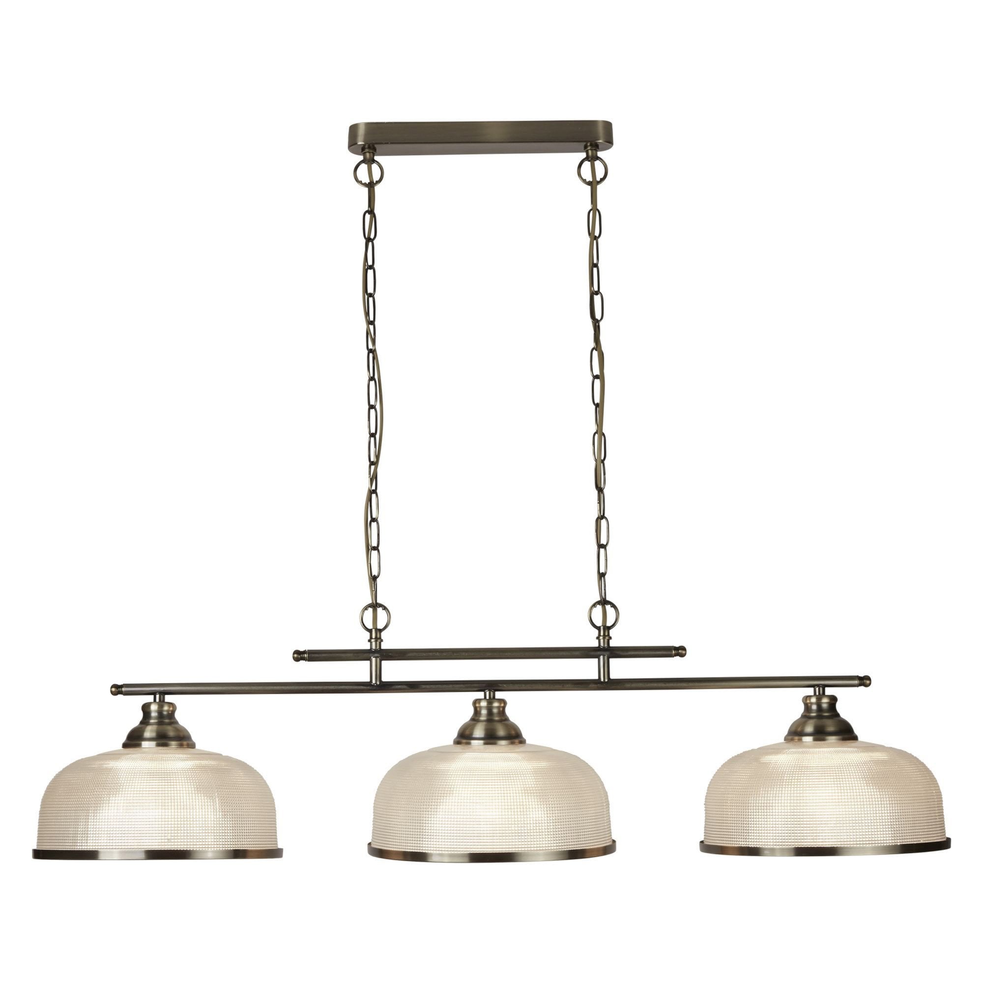 Searchlight Beech II 3 Light Ceiling Bar - Antique Brass & Holophane Glass